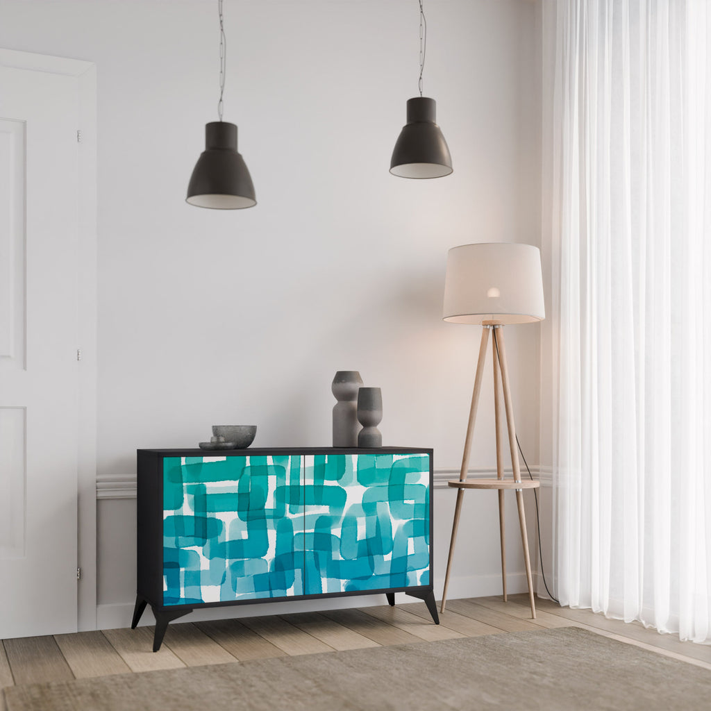 TURQUOISE RECTANGLES 2-Door Sideboard in Black Finish