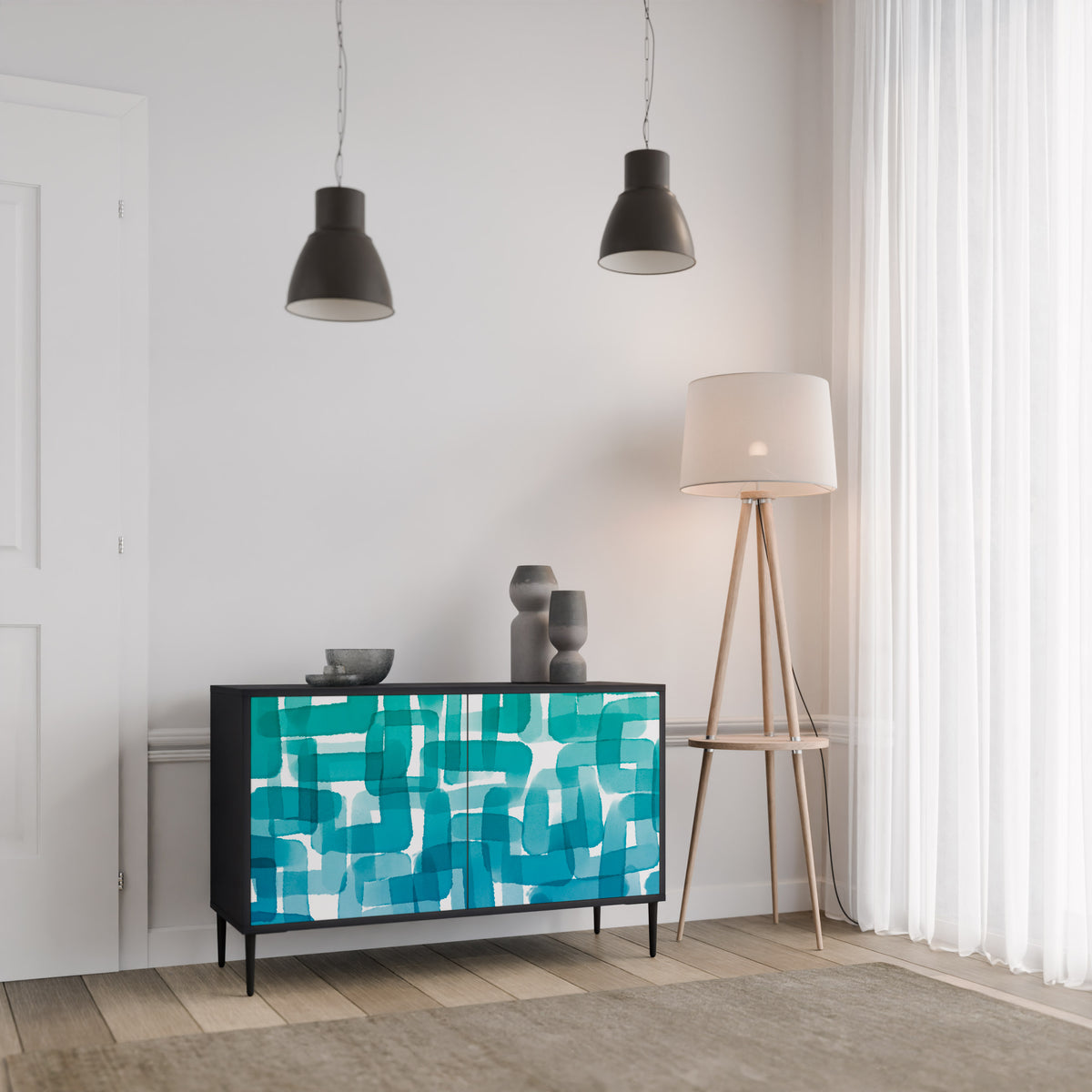 TURQUOISE RECTANGLES Aparador de 2 Portas