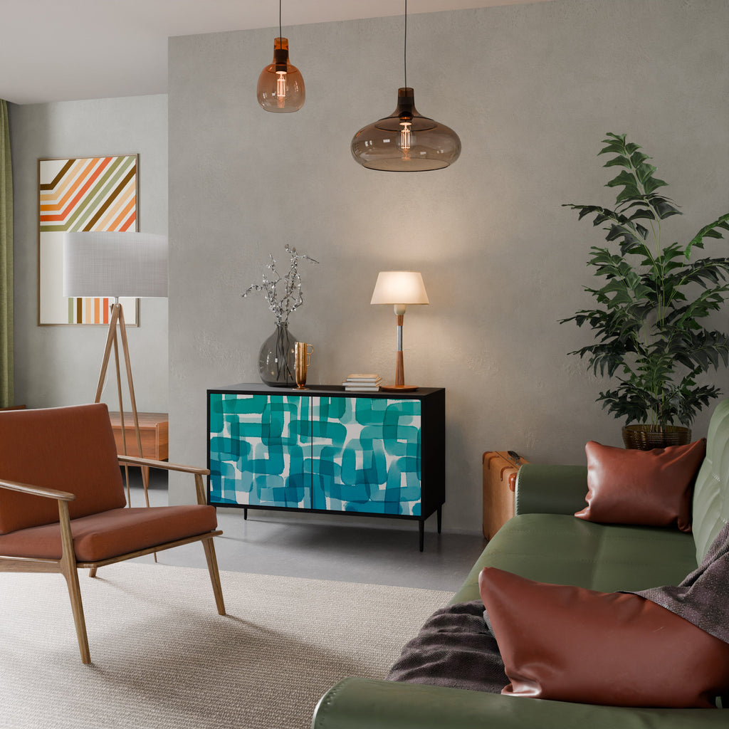 TURQUOISE RECTANGLES 2-Door Sideboard in Black Finish