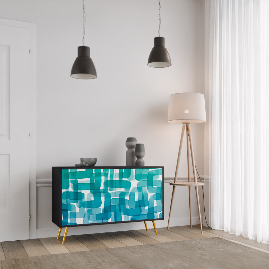 TURQUOISE RECTANGLES 2-Door Sideboard in Black Finish