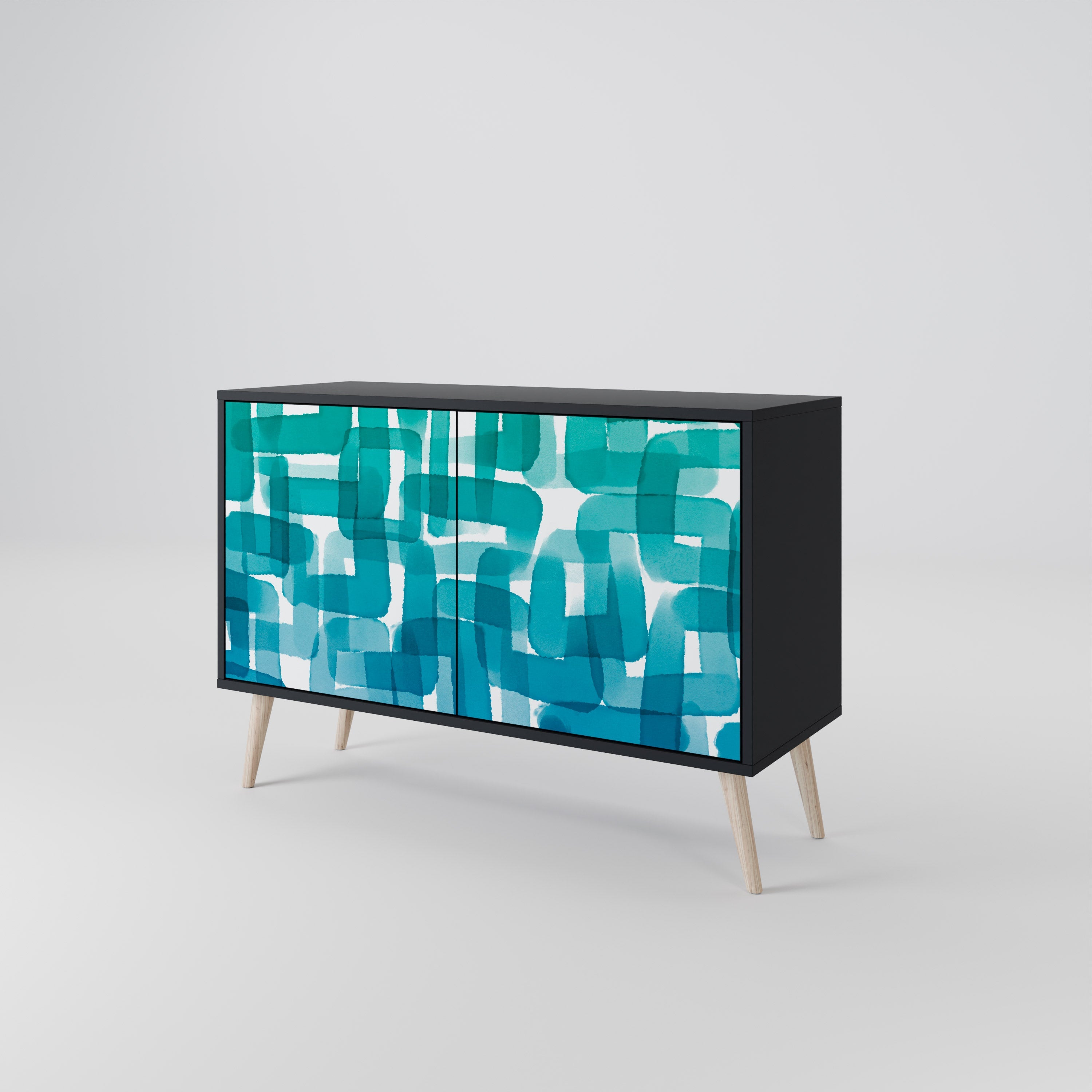 TURQUOISE RECTANGLES 2-Door Sideboard in Black Finish