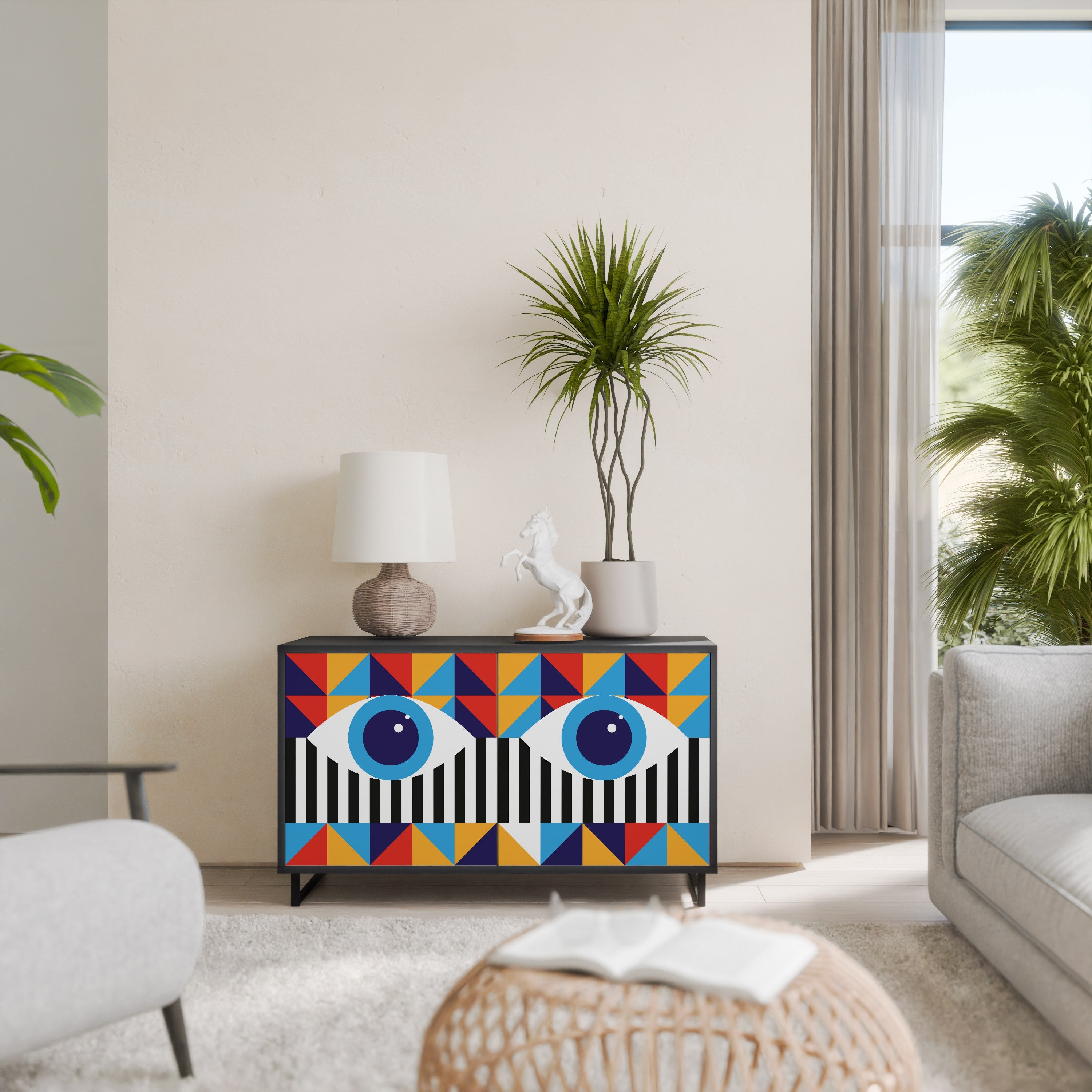 ABSTRACTION AND GEOMETRY Aparador de 2 Portas em Acabamento Preto