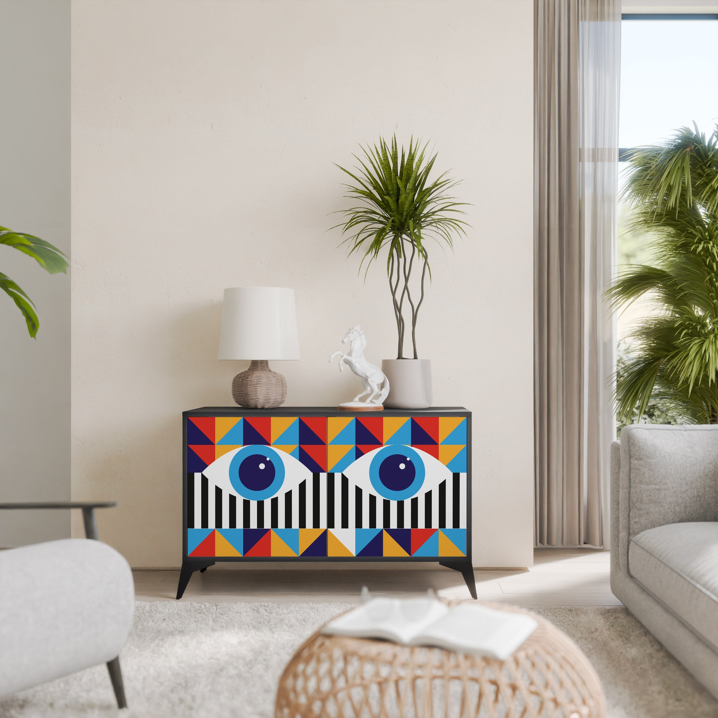 ABSTRACTION AND GEOMETRY Aparador de 2 Portas em Acabamento Preto