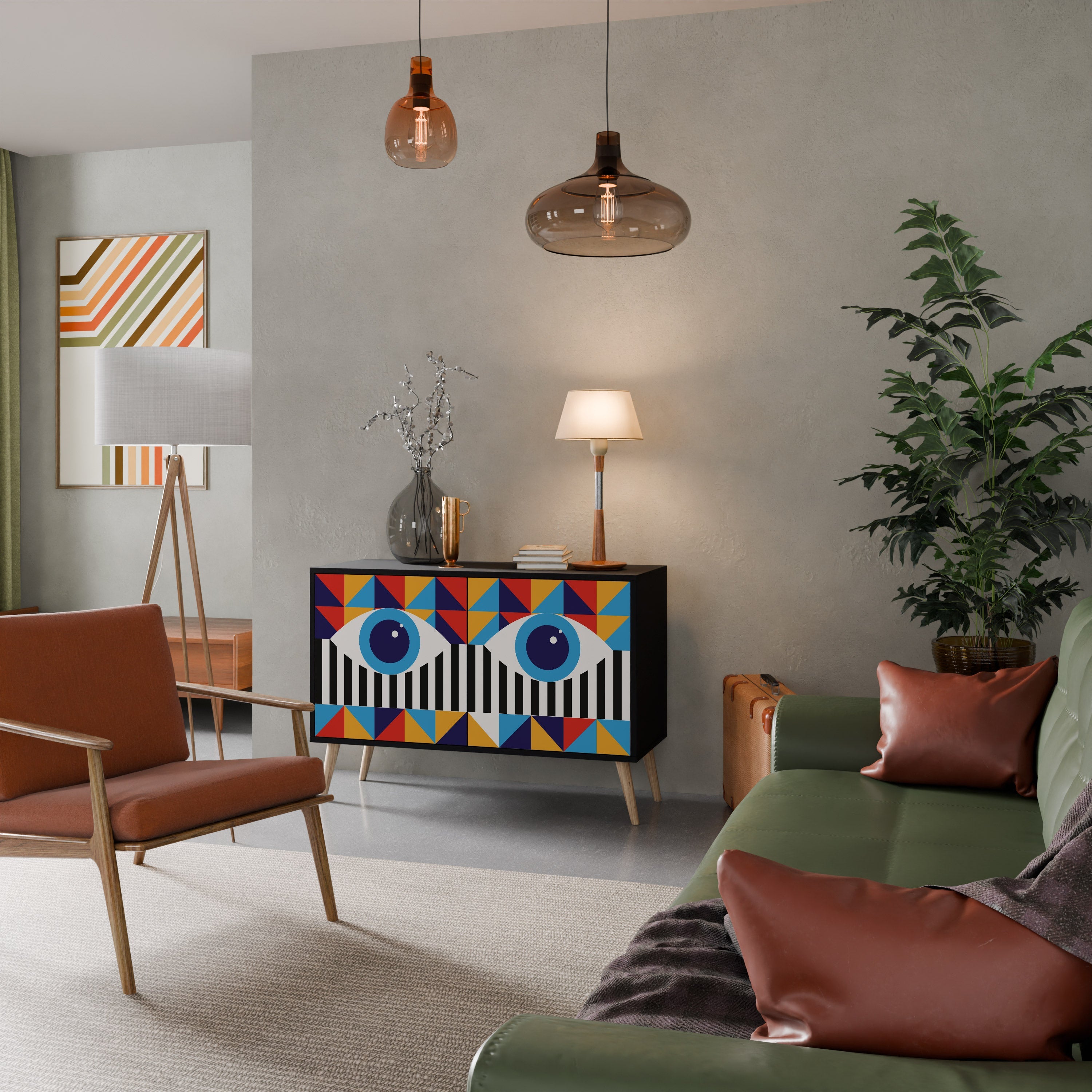 ABSTRACTION AND GEOMETRY Aparador de 2 Portas em Acabamento Preto