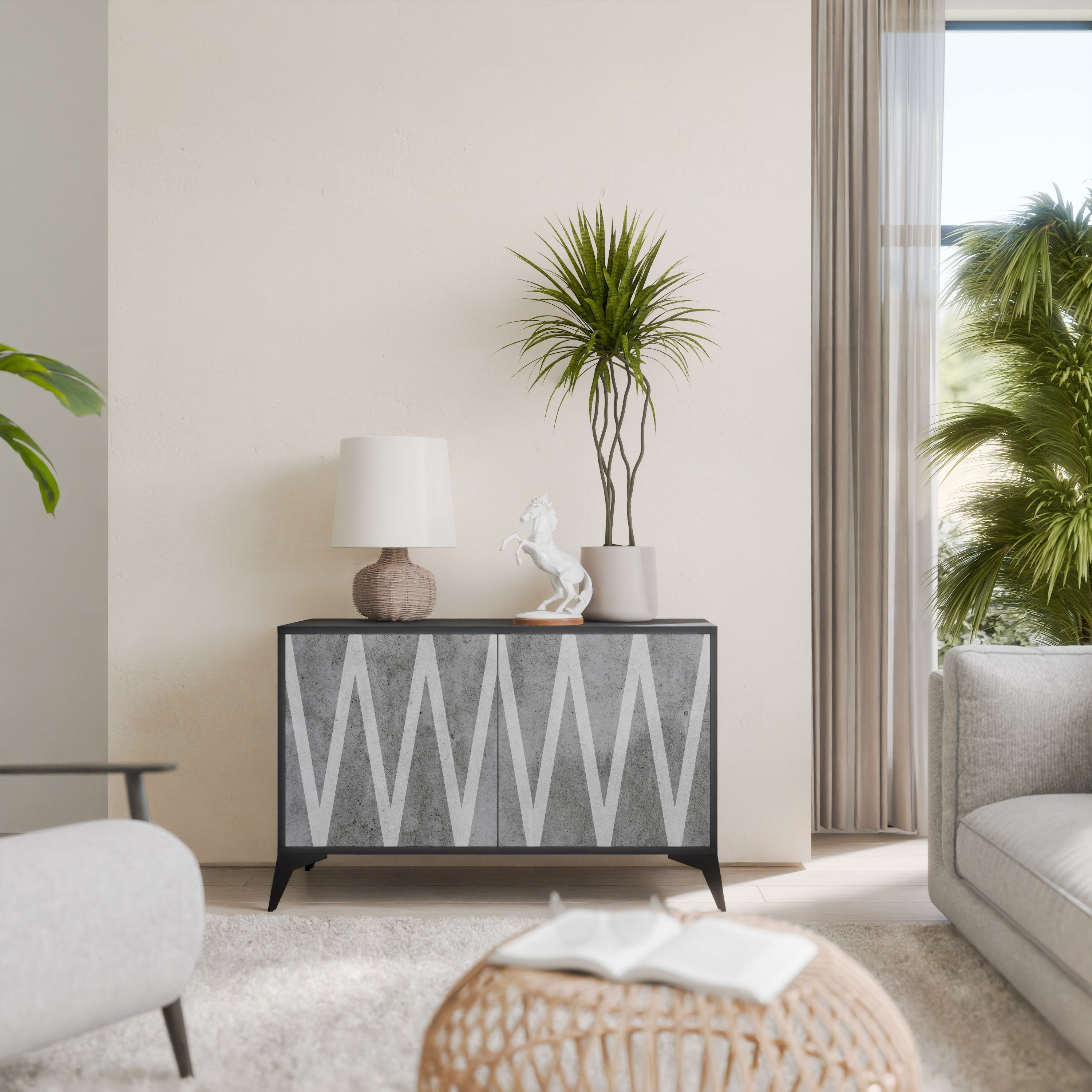 SOLID ZIG ZAG Aparador de 2 Portas em Acabamento Preto