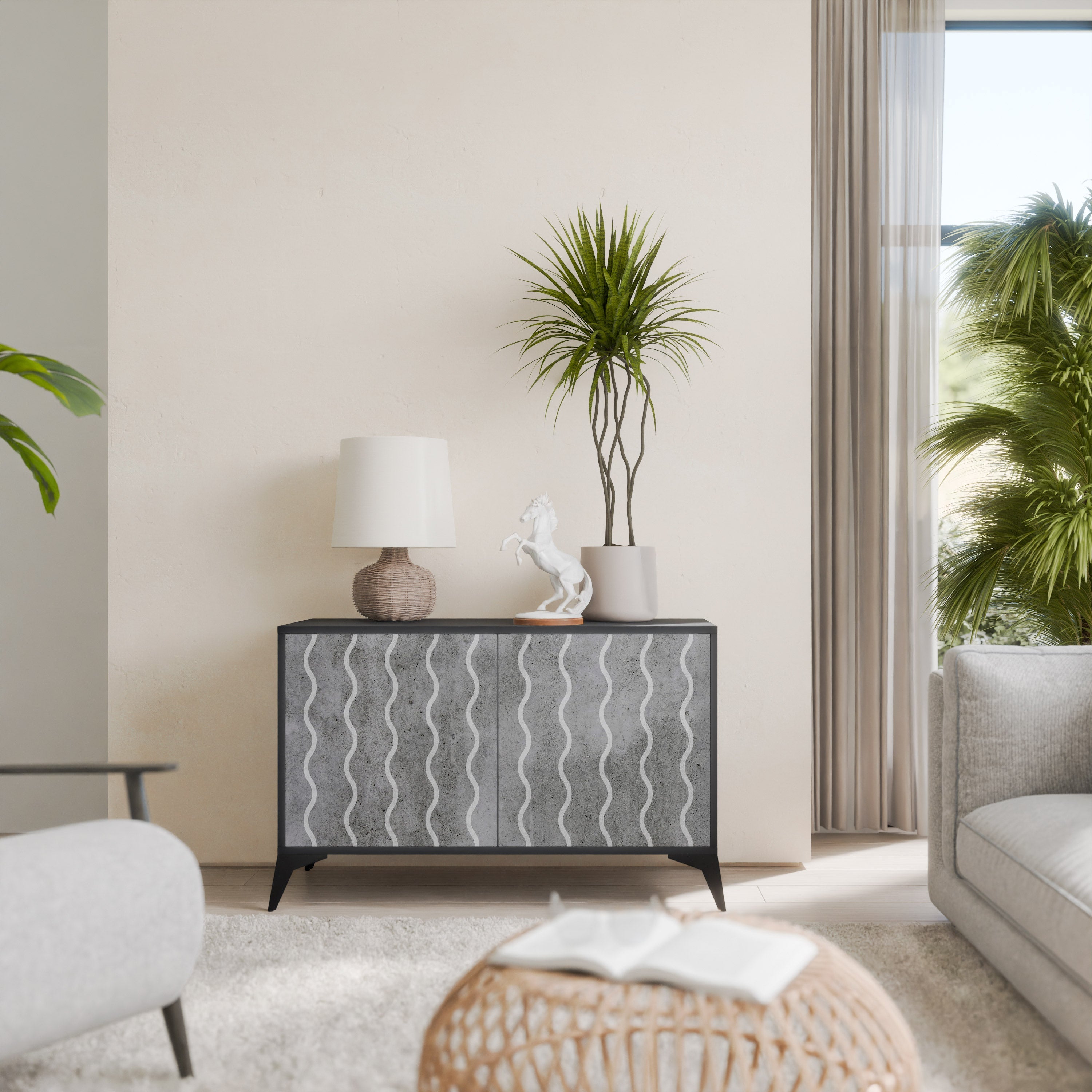 WAVES OF CONCRETE Aparador de 2 Portas em Acabamento Preto