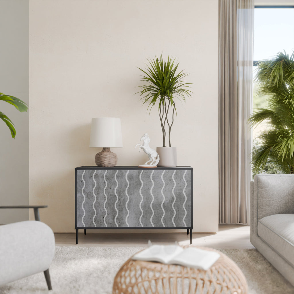 WAVES OF CONCRETE Aparador de 2 Portas em Acabamento Preto