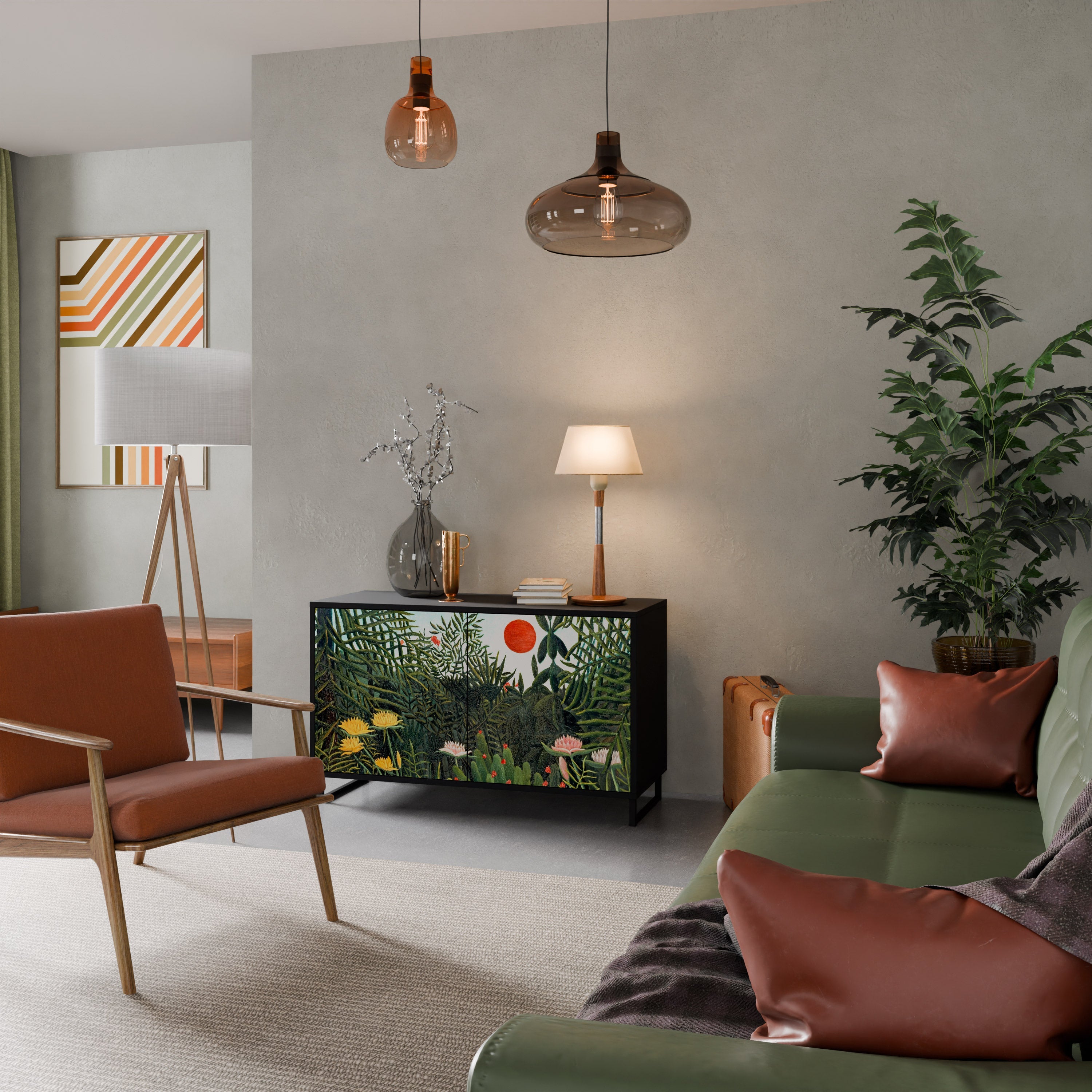 VIRGIN FOREST WITH SUNSET Aparador de 2 Portas em Acabamento Preto