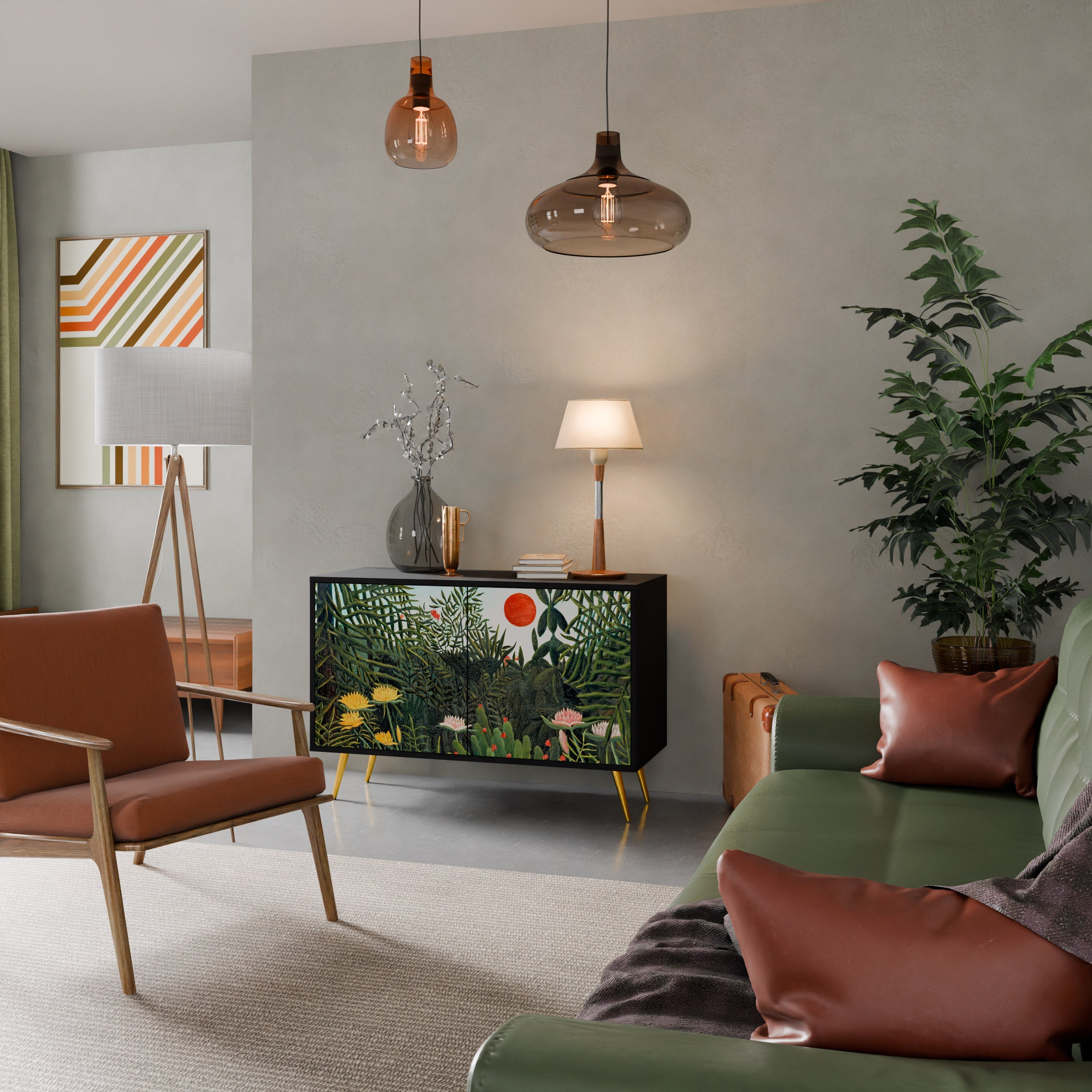 VIRGIN FOREST WITH SUNSET Aparador de 2 Portas em Acabamento Preto