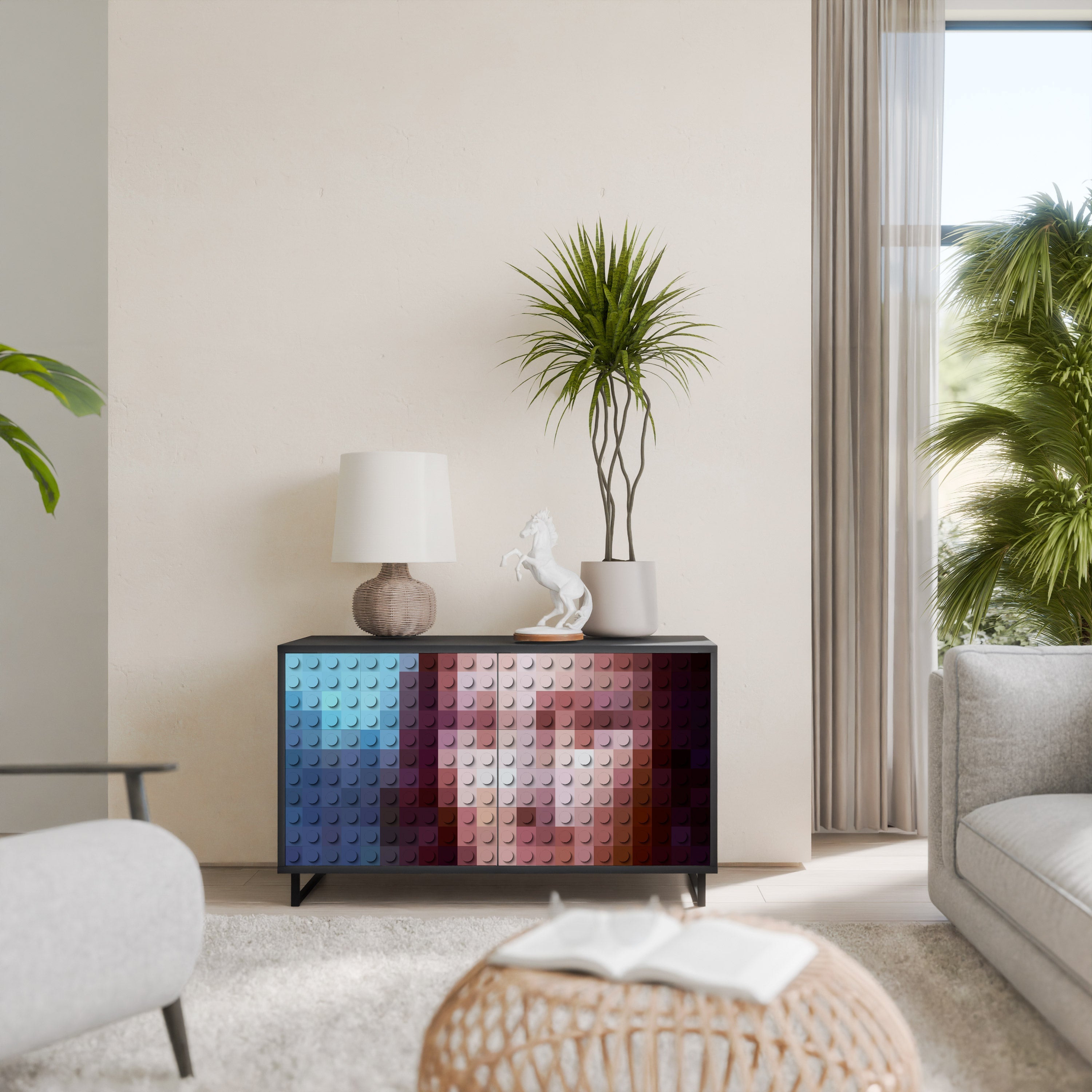 CONSTRUCTIVE ART Aparador de 2 Portas em Acabamento Preto