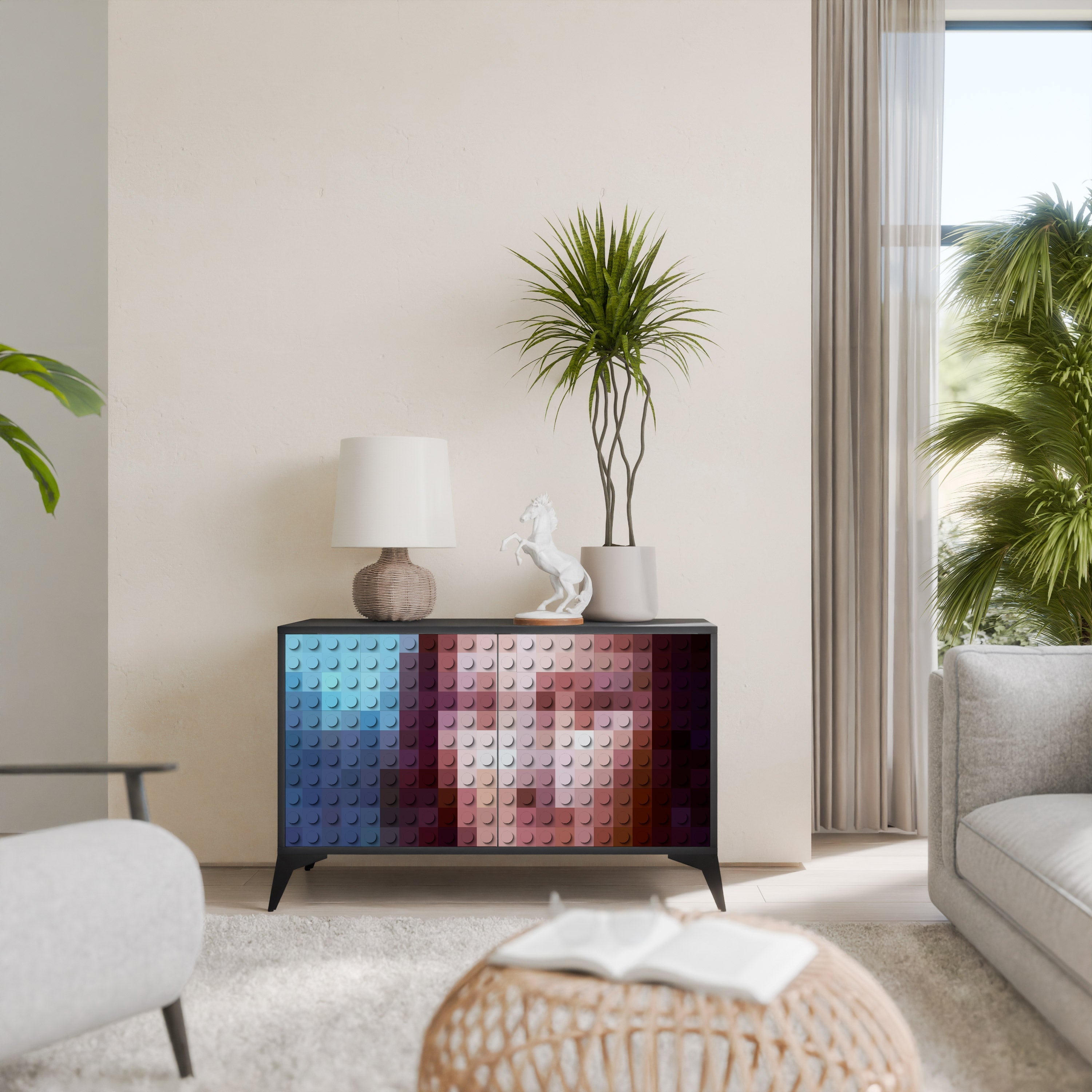 CONSTRUCTIVE ART Aparador de 2 Portas em Acabamento Preto