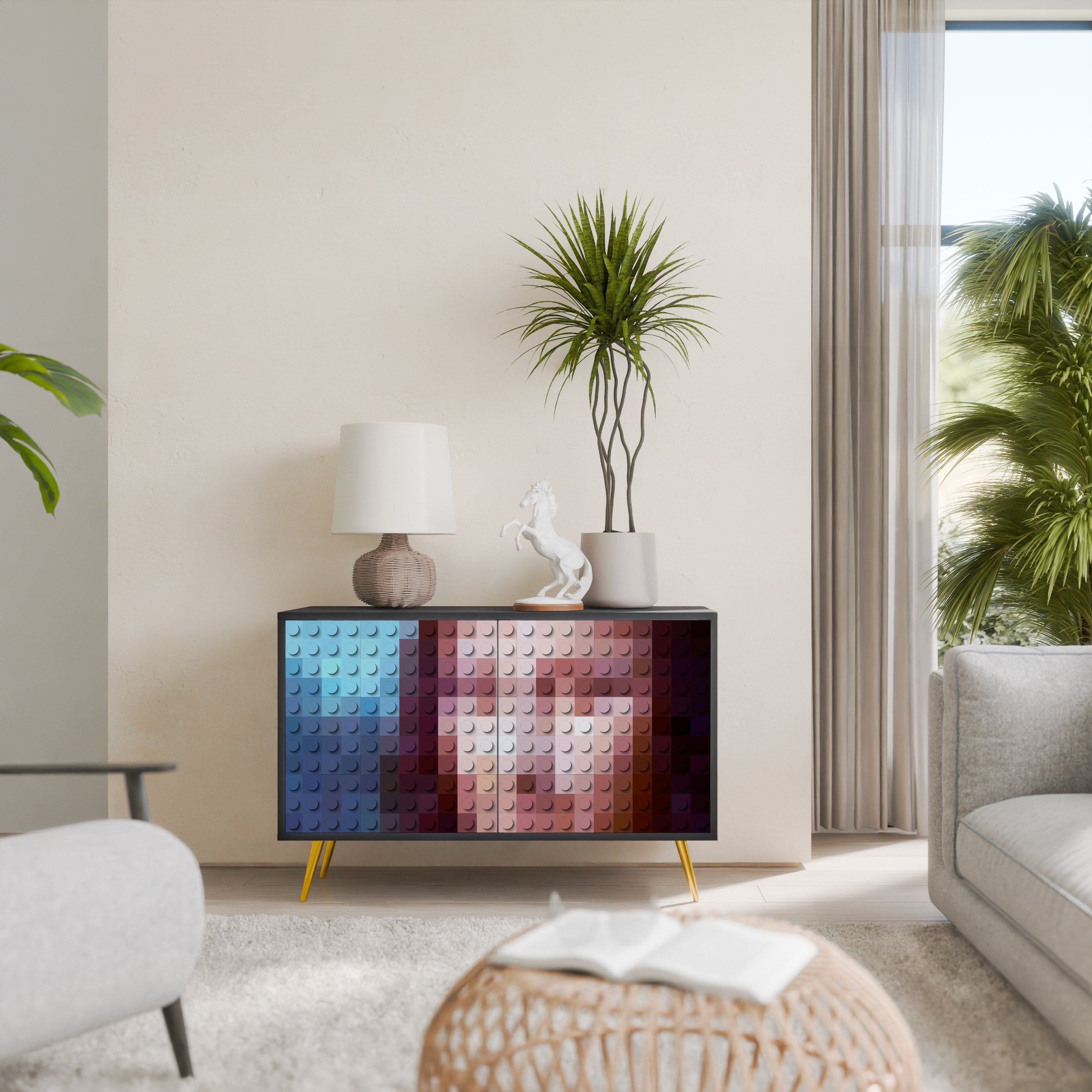 CONSTRUCTIVE ART Aparador de 2 Portas em Acabamento Preto