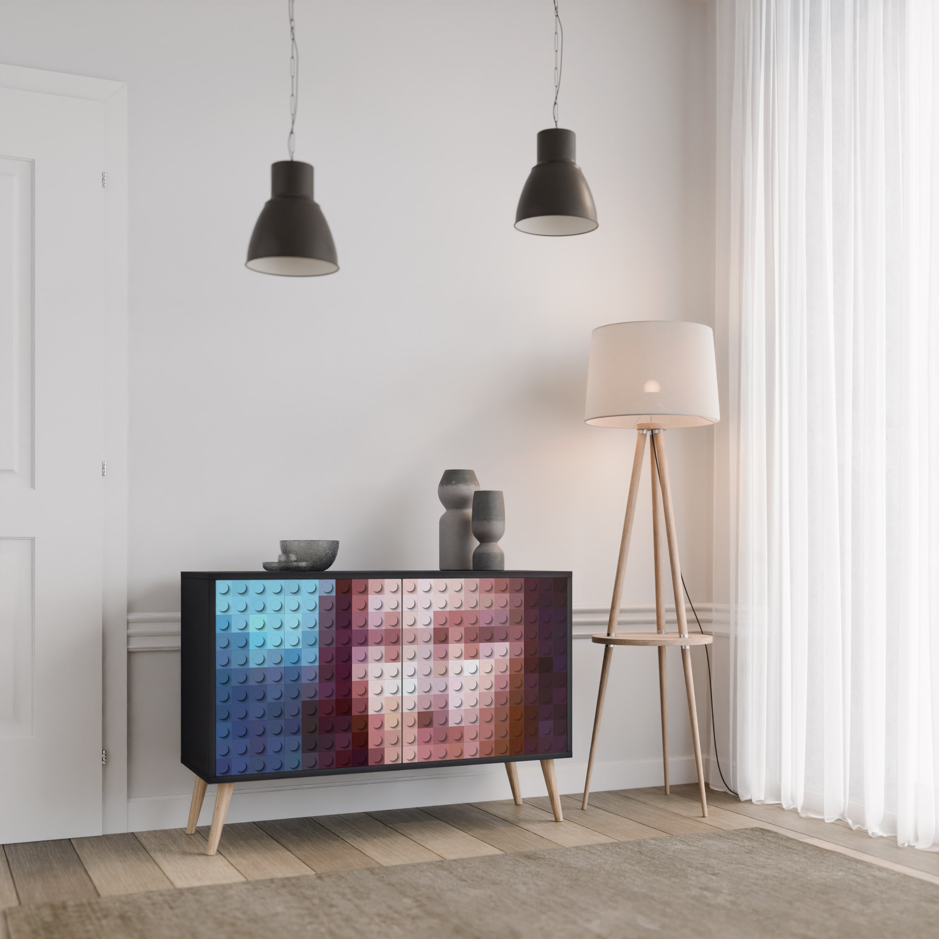 CONSTRUCTIVE ART Aparador de 2 Portas em Acabamento Preto