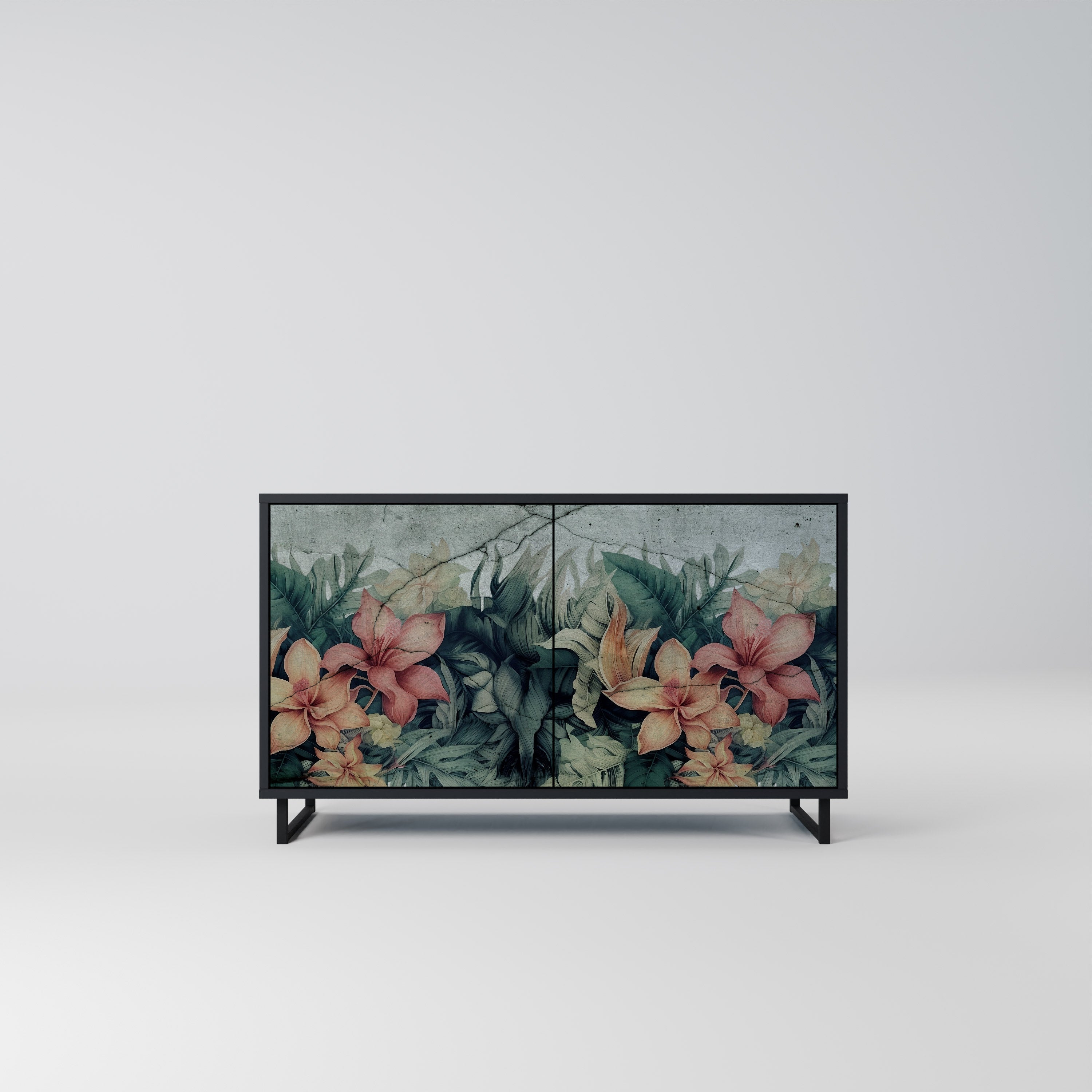 HEAVENLY BLOOM 2-Door Sideboard in Black Finish