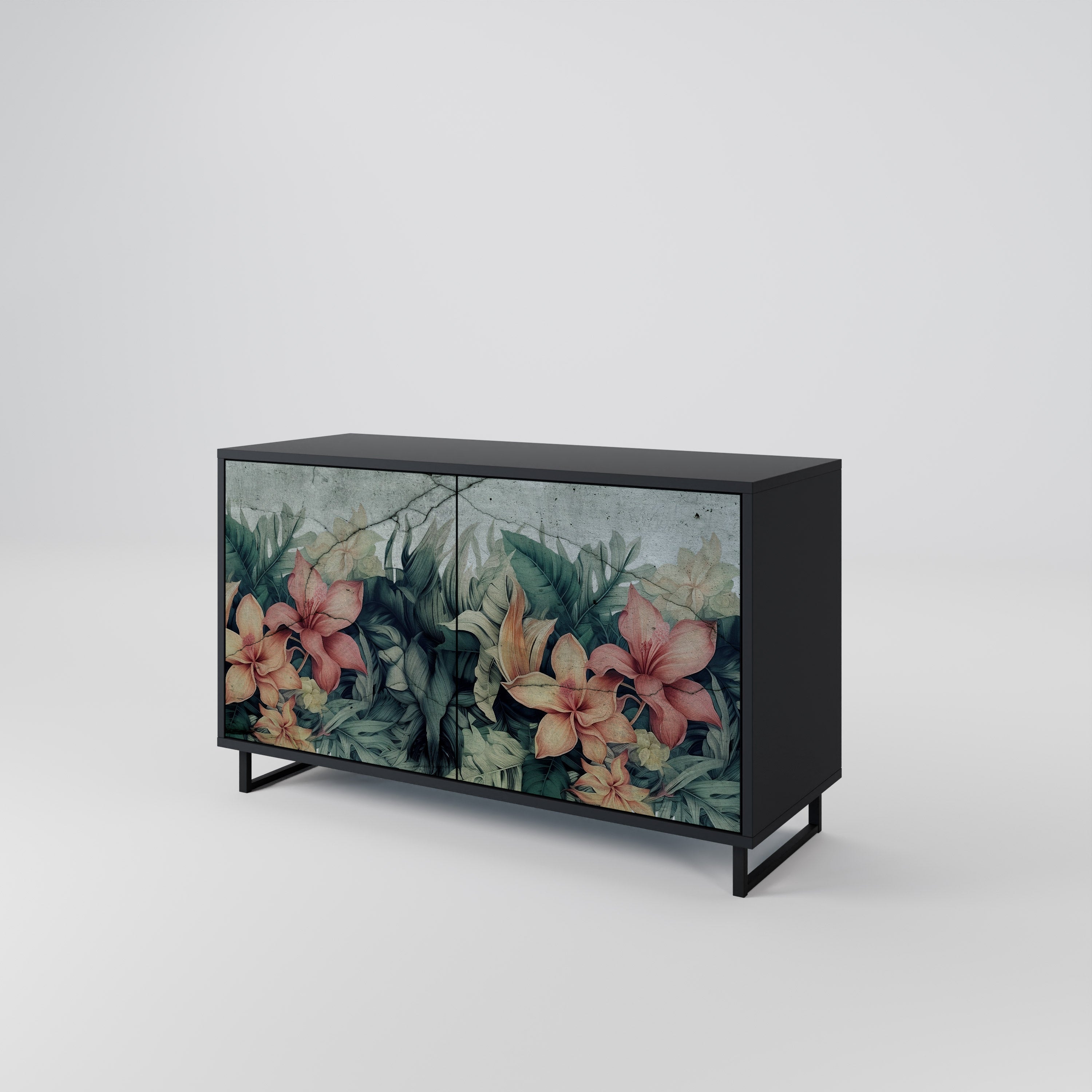 HEAVENLY BLOOM 2-Door Sideboard in Black Finish