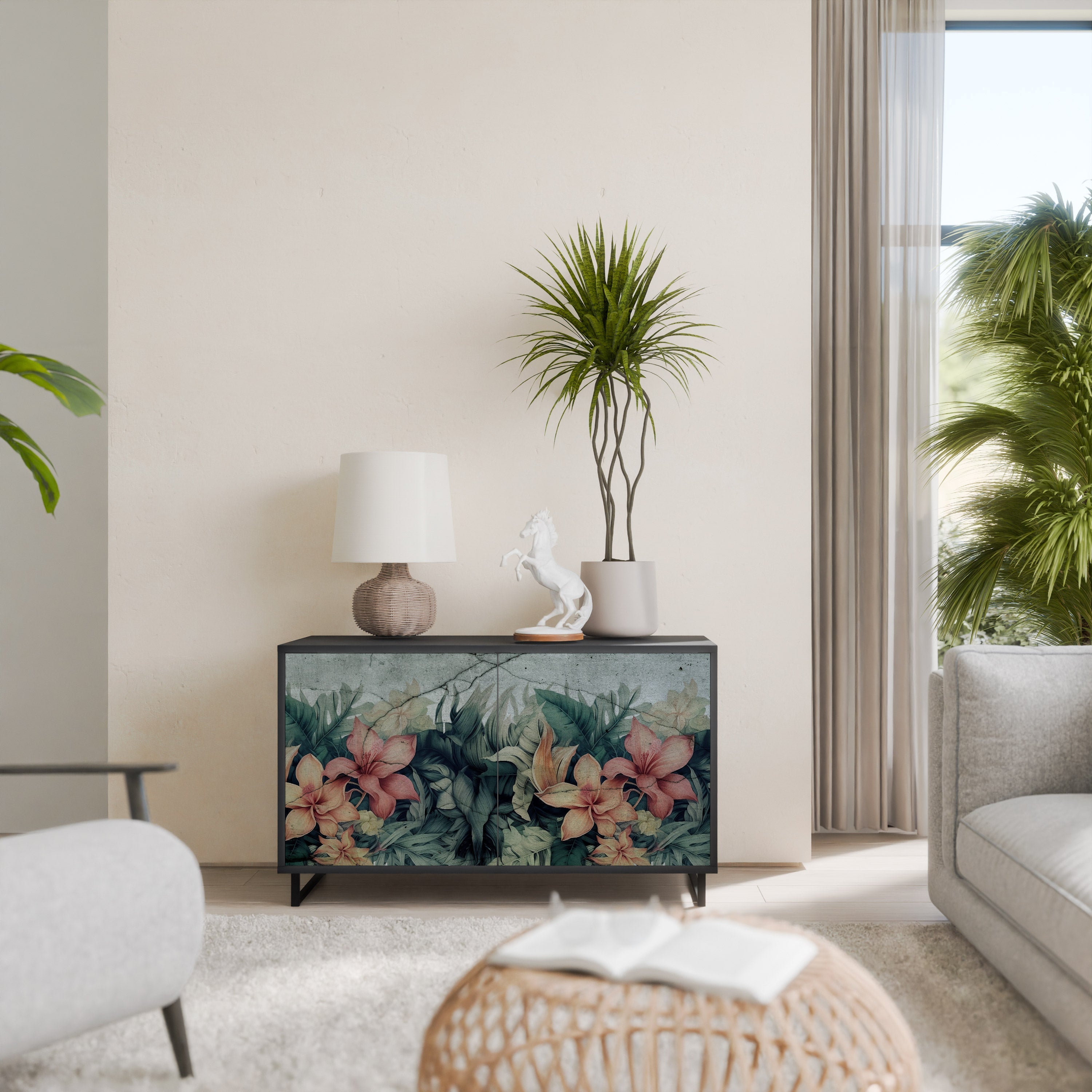 HEAVENLY BLOOM 2-Door Sideboard in Black Finish