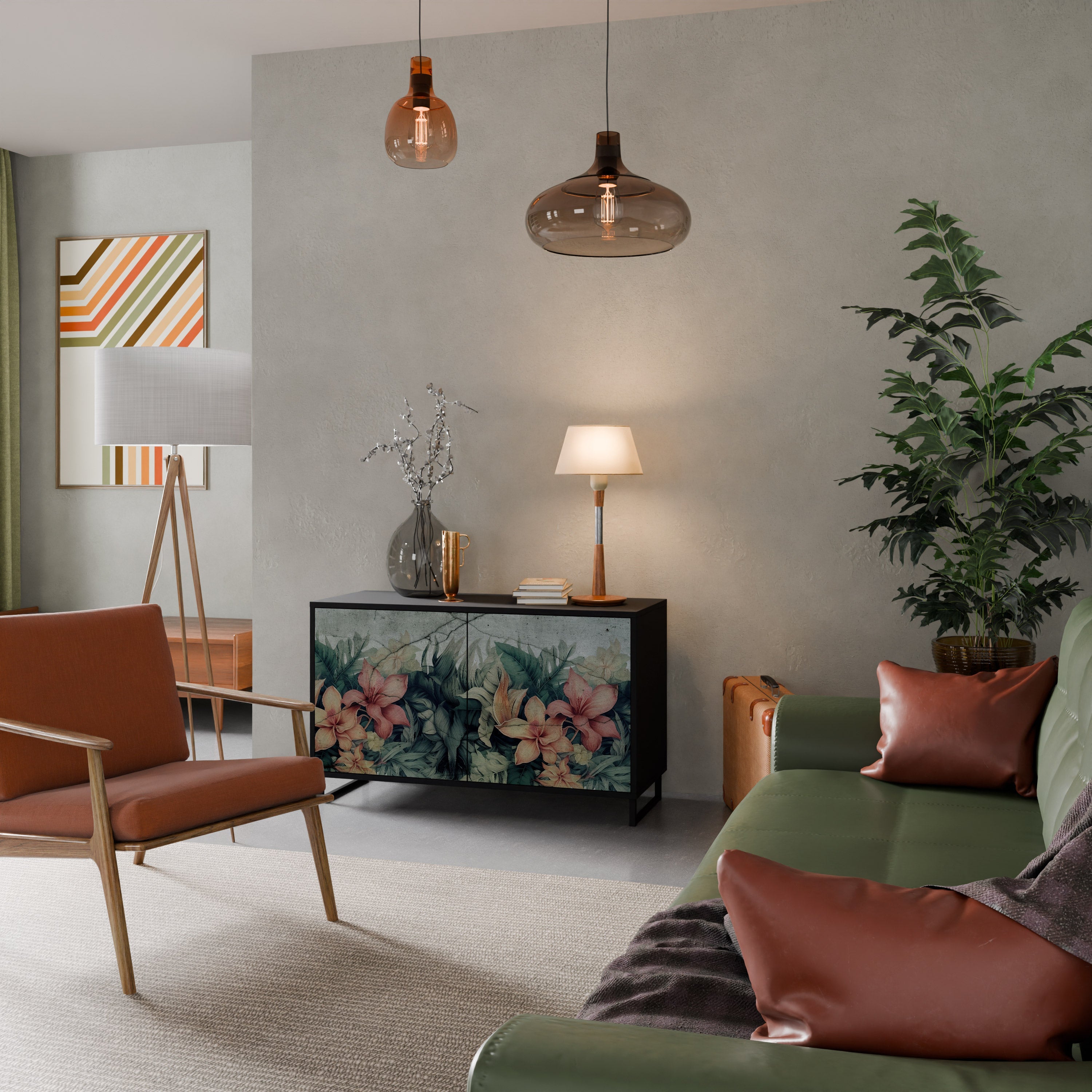 HEAVENLY BLOOM 2-Door Sideboard in Black Finish