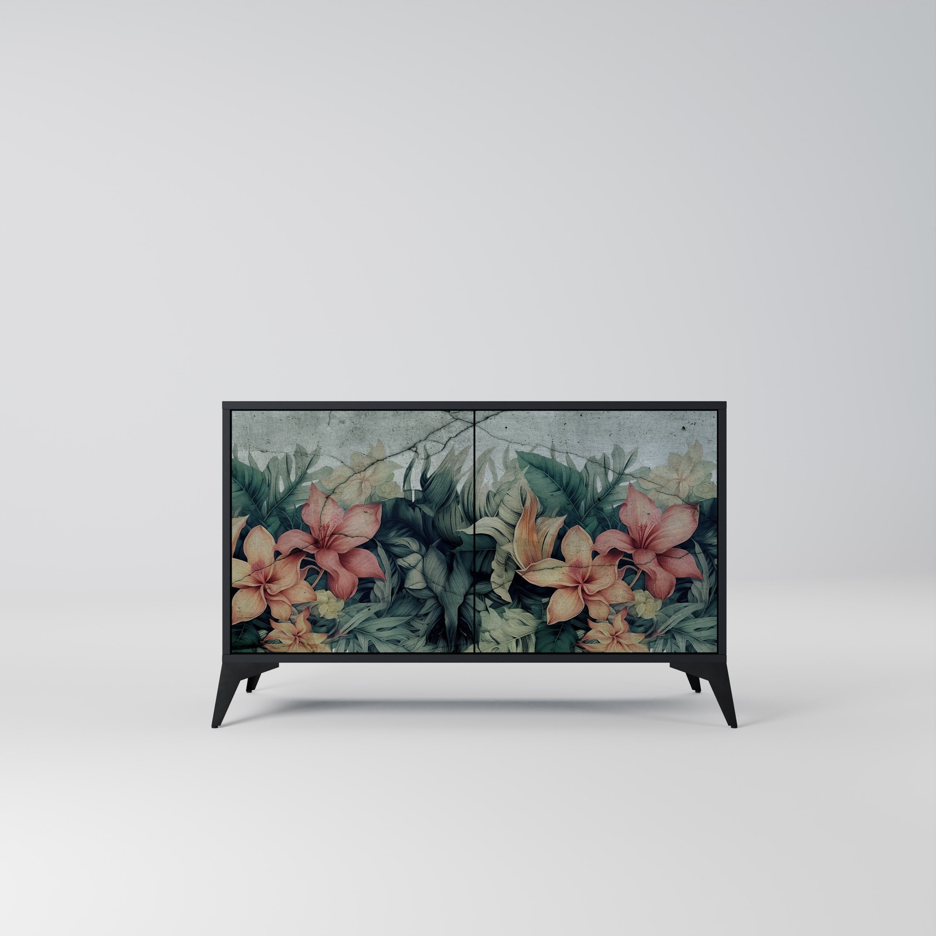 HEAVENLY BLOOM 2-Door Sideboard in Black Finish