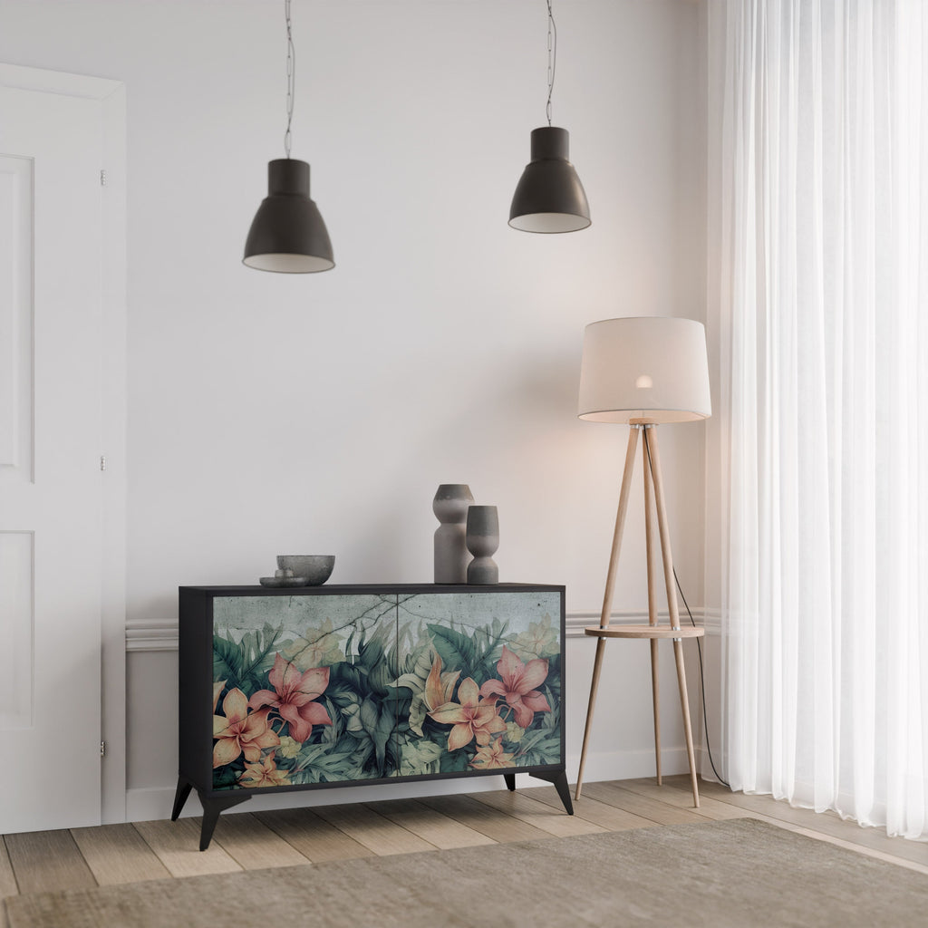 HEAVENLY BLOOM 2-Door Sideboard in Black Finish