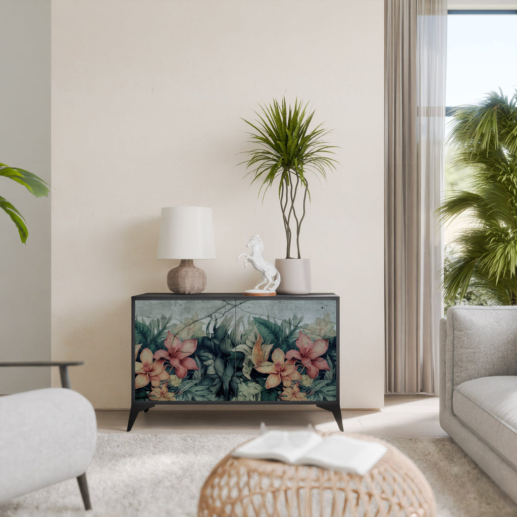 HEAVENLY BLOOM 2-Door Sideboard in Black Finish