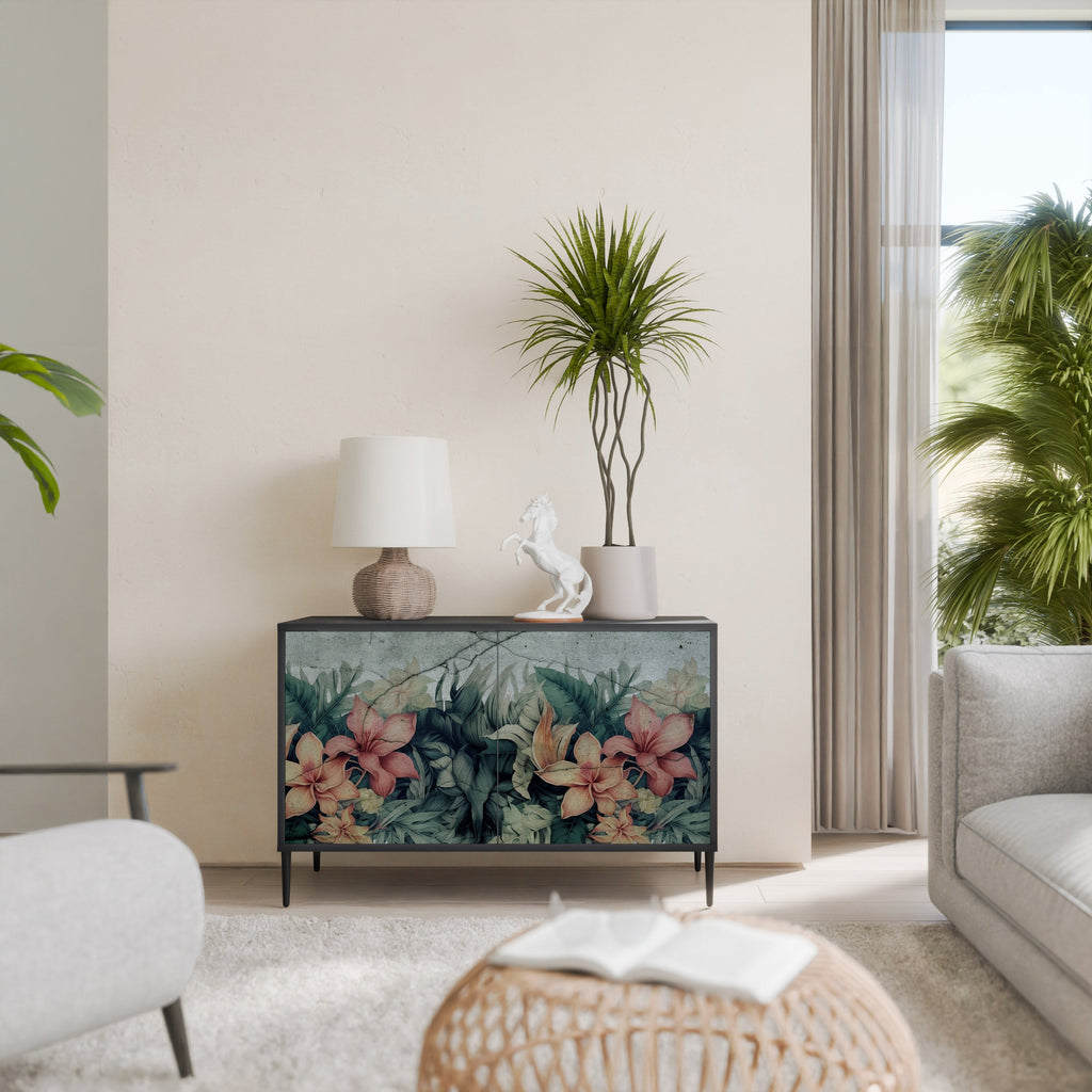 HEAVENLY BLOOM 2-Door Sideboard in Black Finish