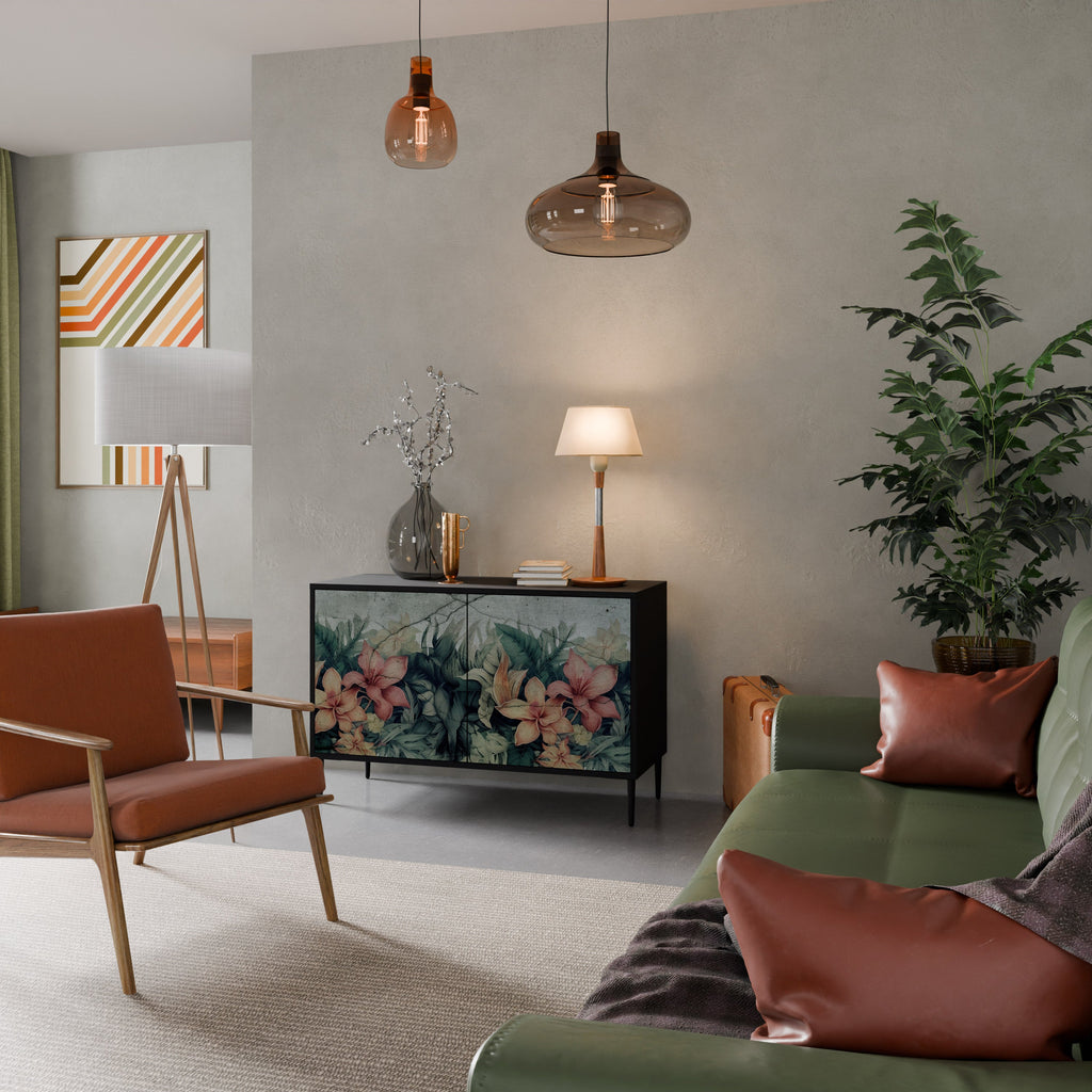 HEAVENLY BLOOM 2-Door Sideboard in Black Finish