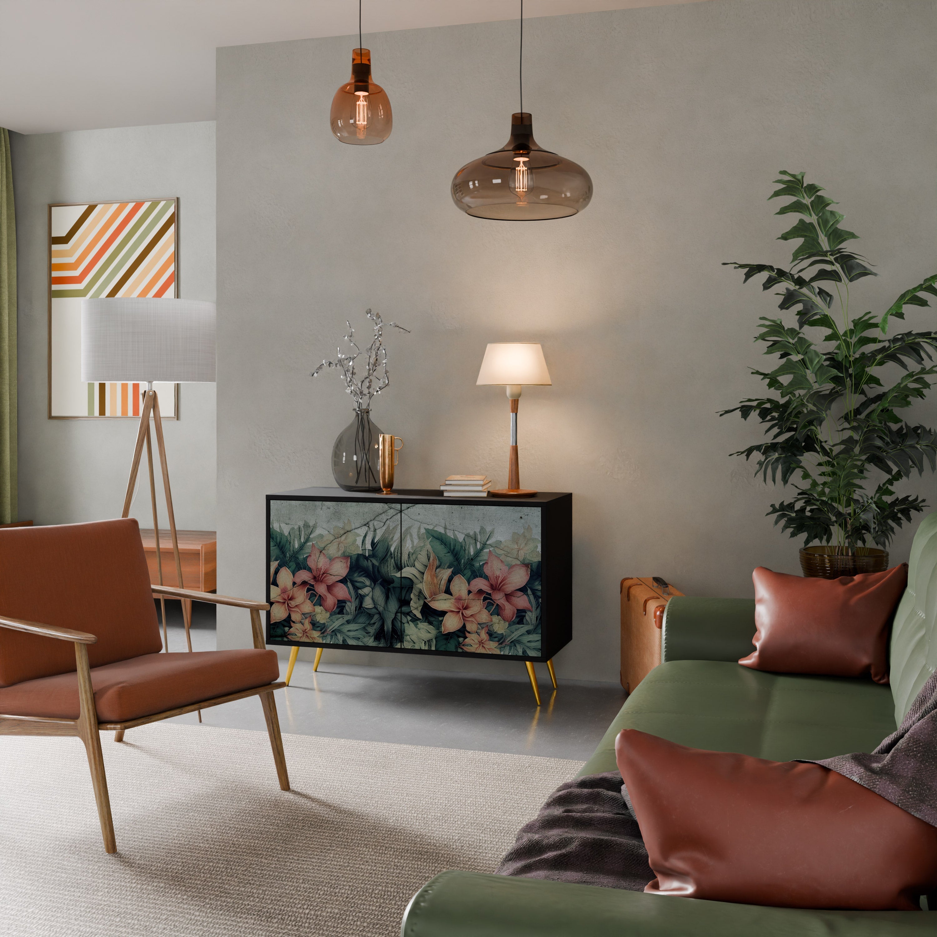 HEAVENLY BLOOM 2-Door Sideboard in Black Finish