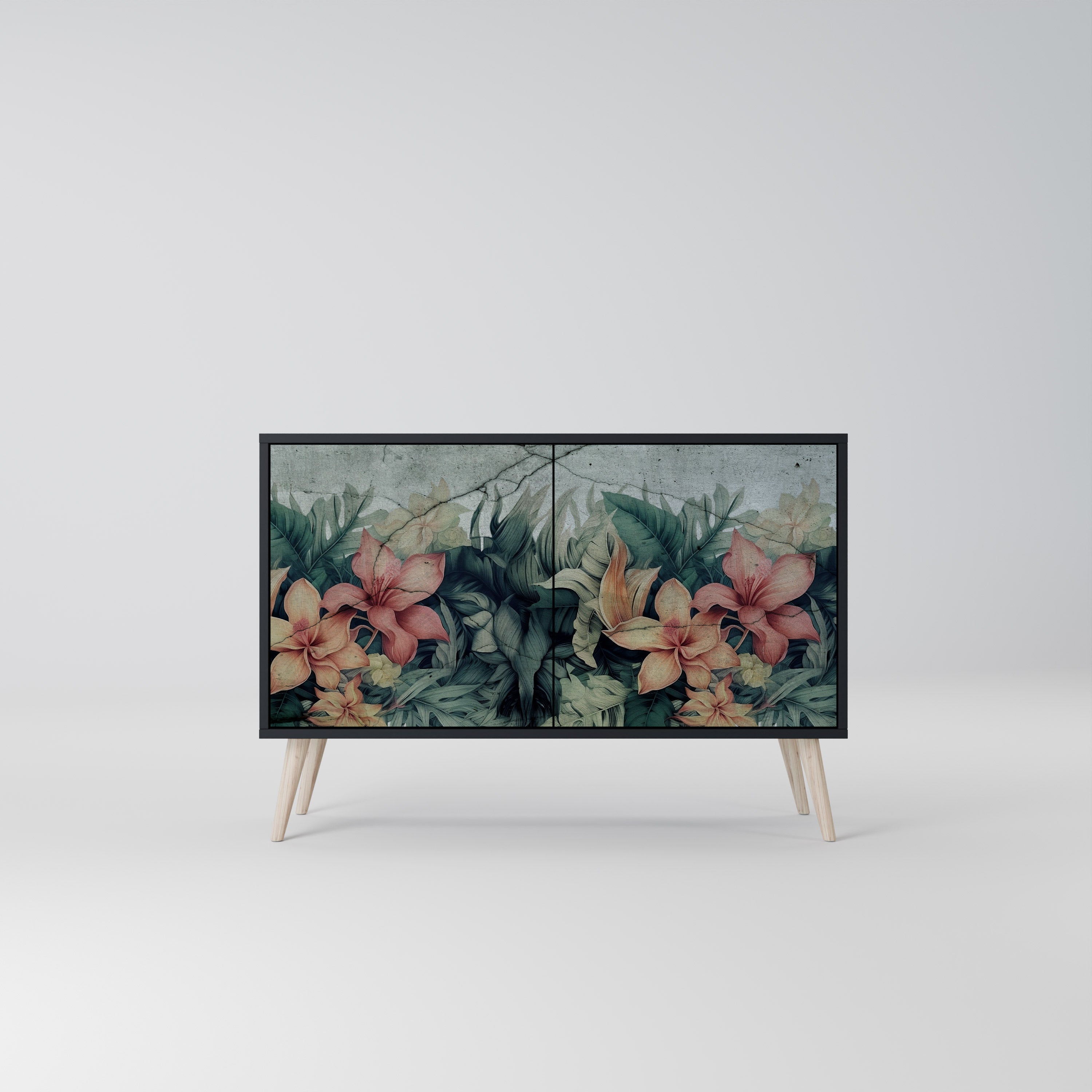 HEAVENLY BLOOM 2-Door Sideboard in Black Finish