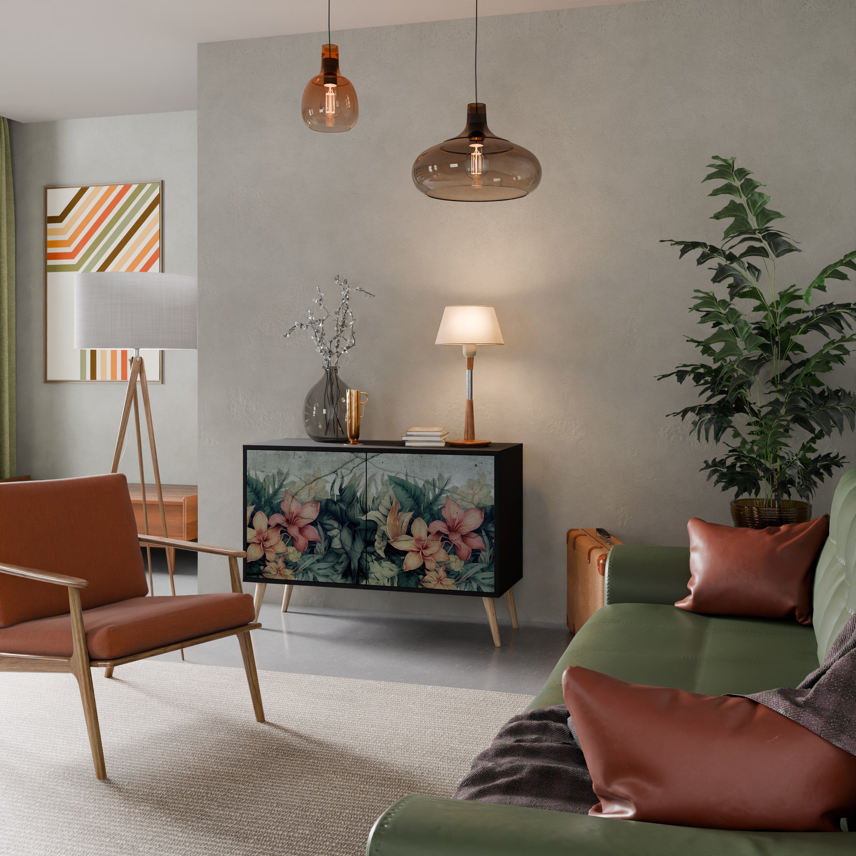 HEAVENLY BLOOM 2-Door Sideboard in Black Finish