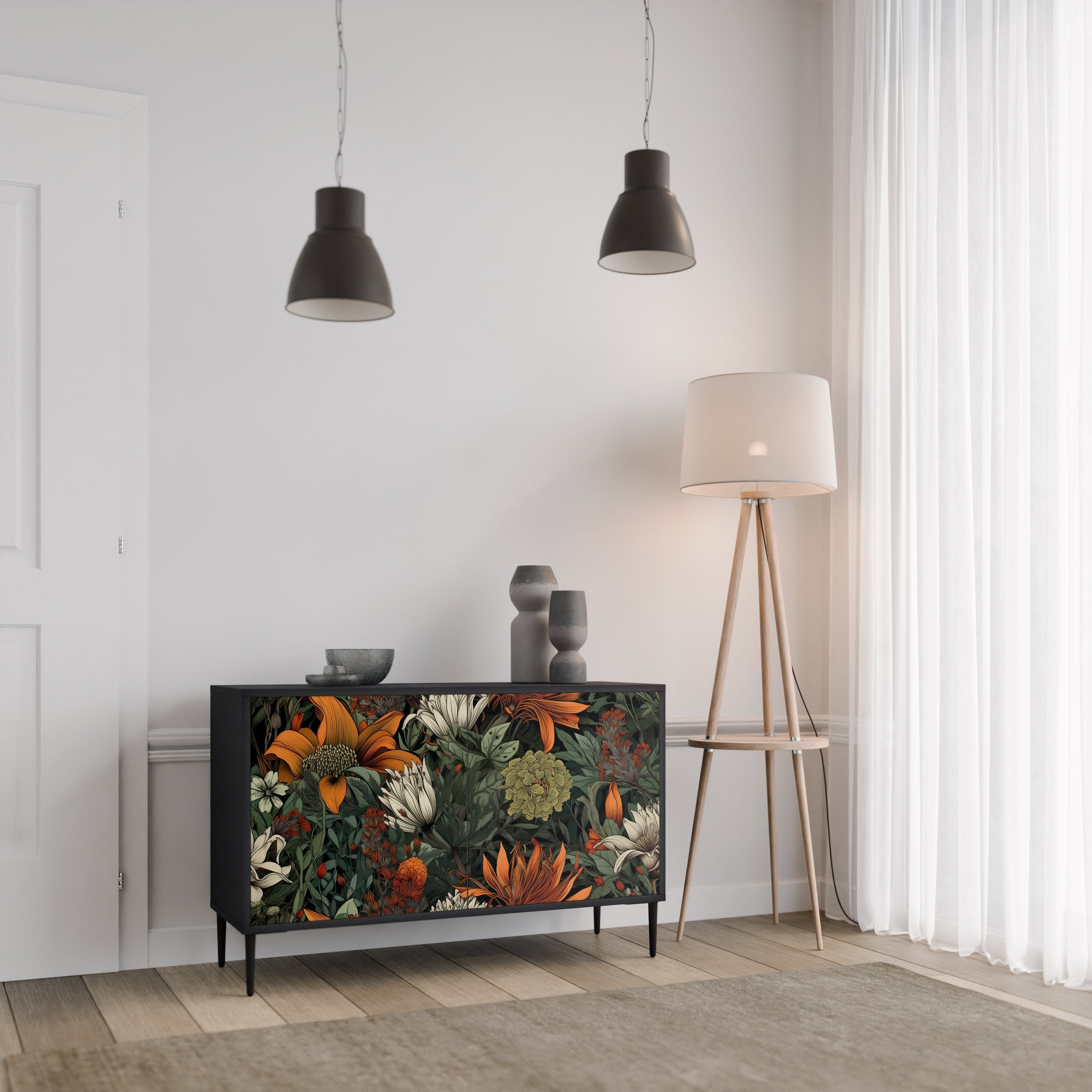 MIDNIGHT SPROUT Aparador de 2 Portas em Acabamento Preto