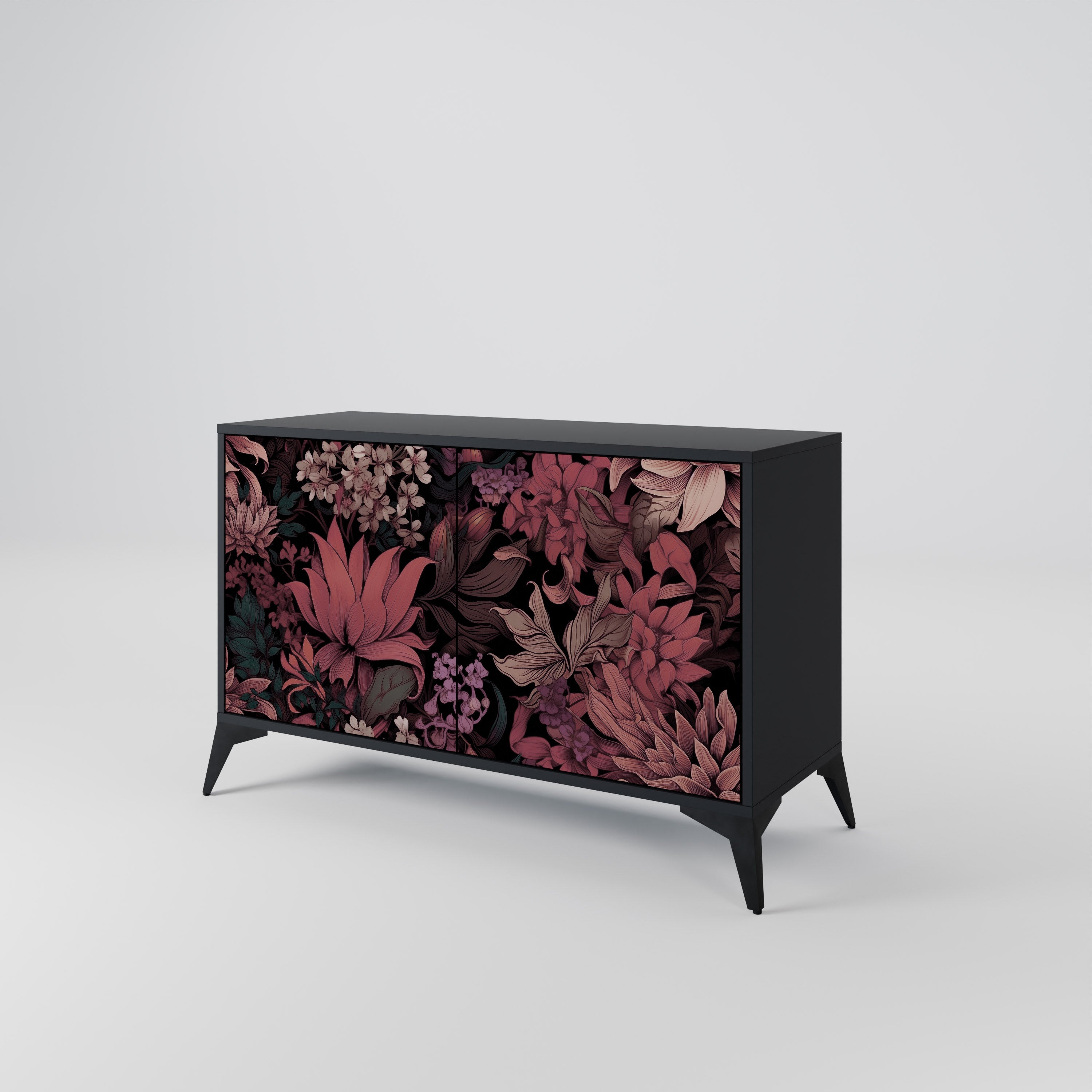 FLORAL WHISPER 2-Door Sideboard in Black Finish
