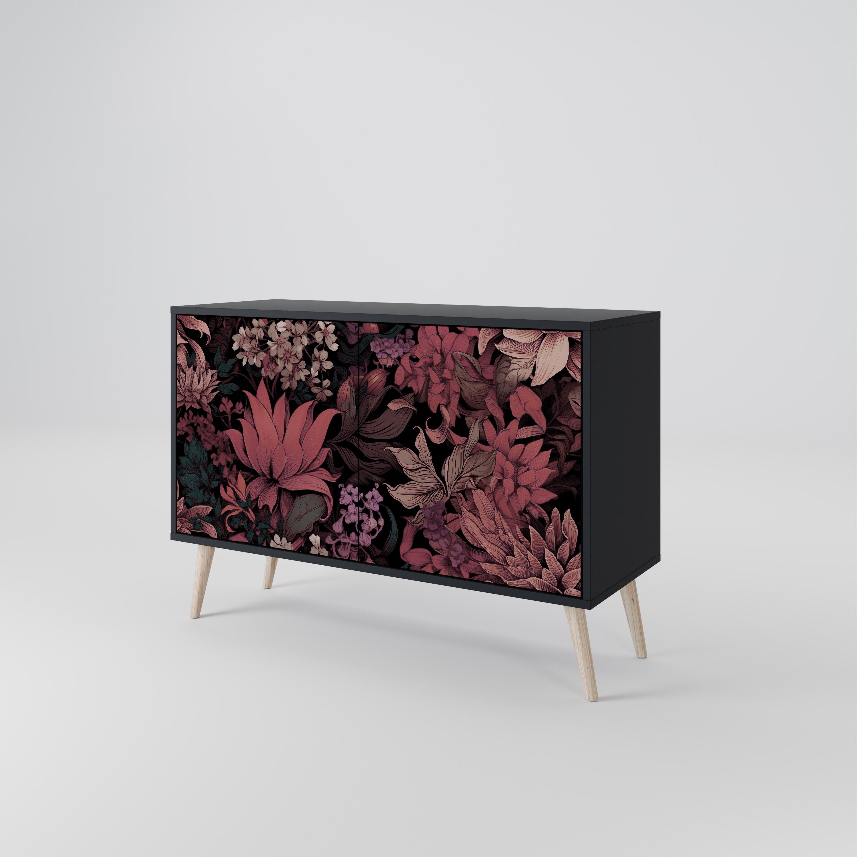 FLORAL WHISPER 2-Door Sideboard in Black Finish