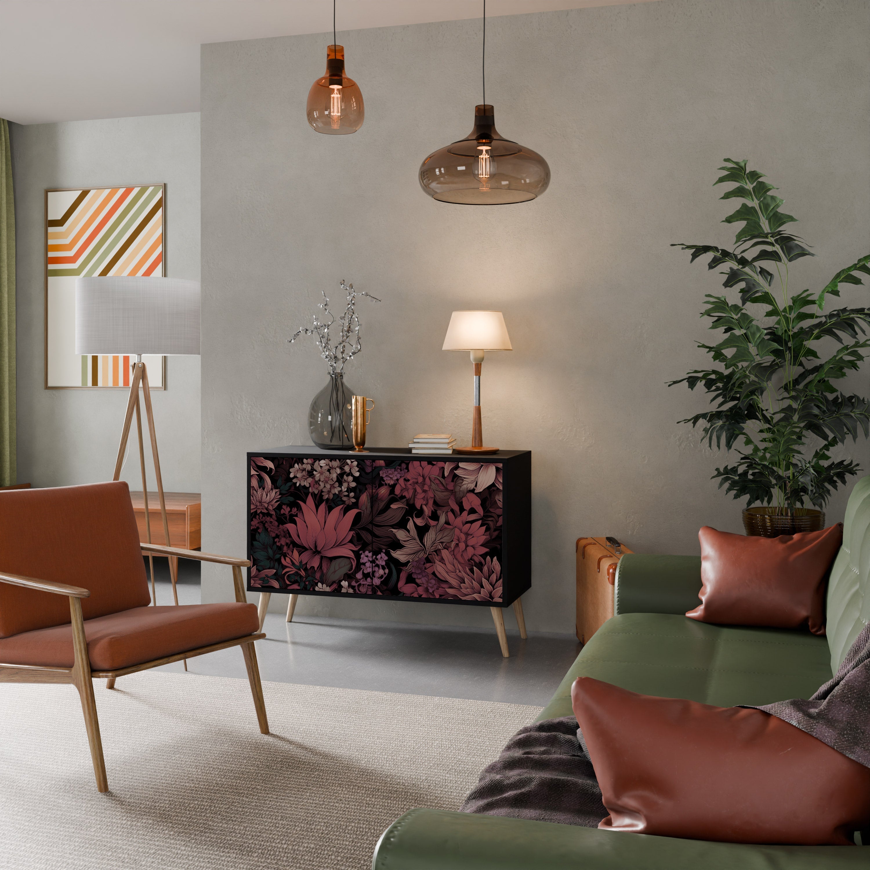 FLORAL WHISPER 2-Door Sideboard in Black Finish