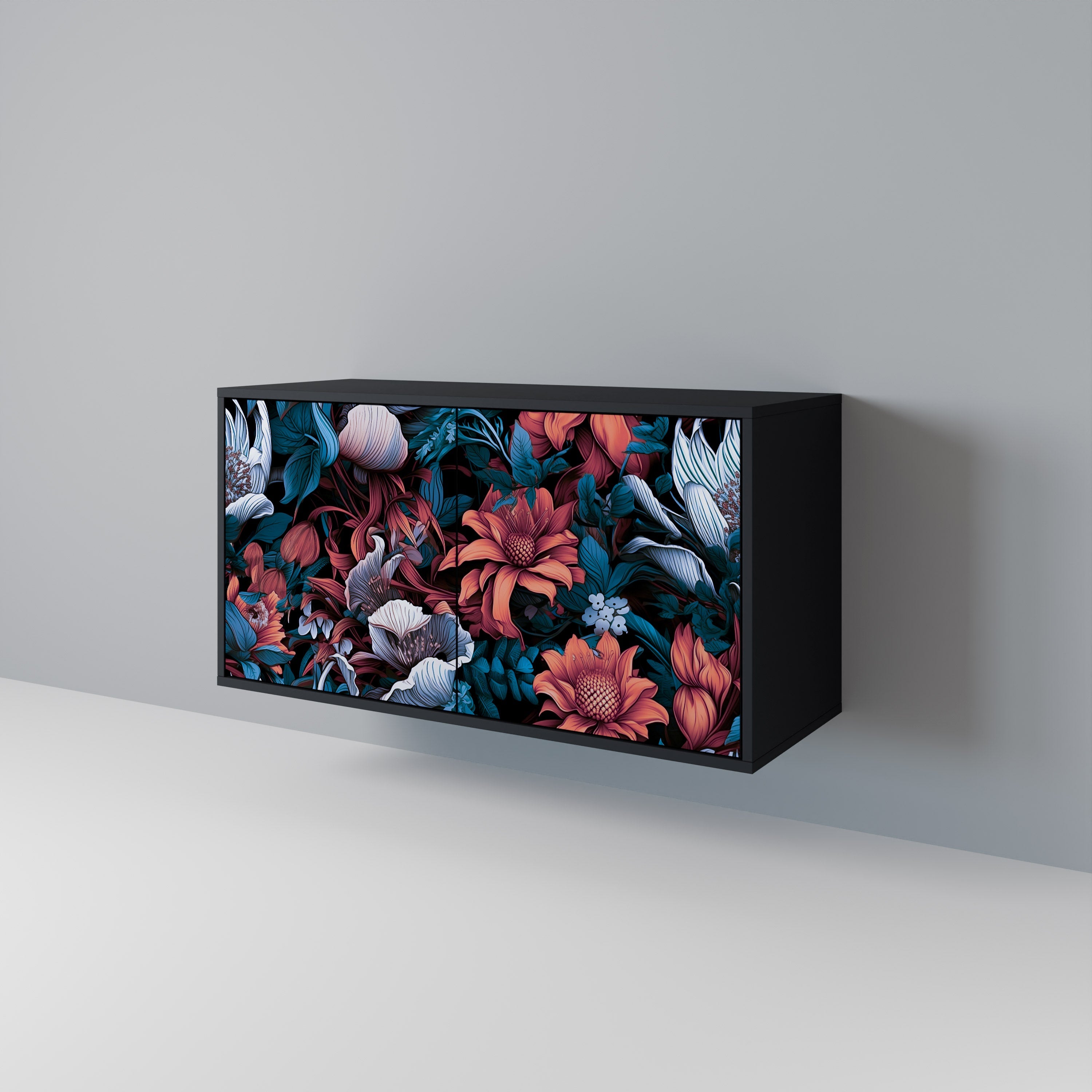 ETHEREAL BLOSSOMS 2-Door Sideboard in Black Finish