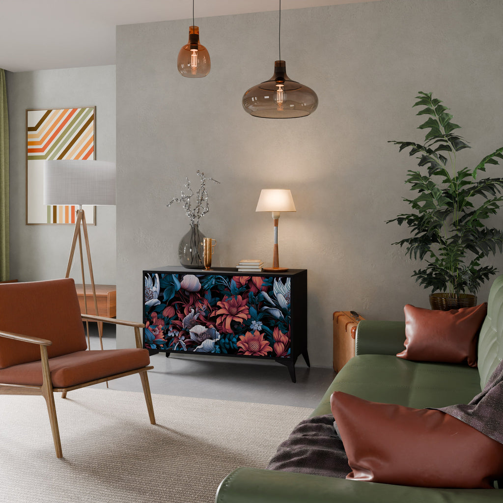 ETHEREAL BLOSSOMS 2-Door Sideboard in Black Finish