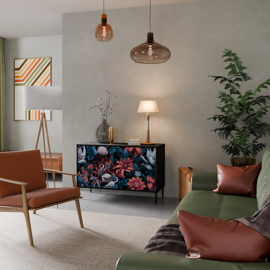 ETHEREAL BLOSSOMS 2-Door Sideboard in Black Finish