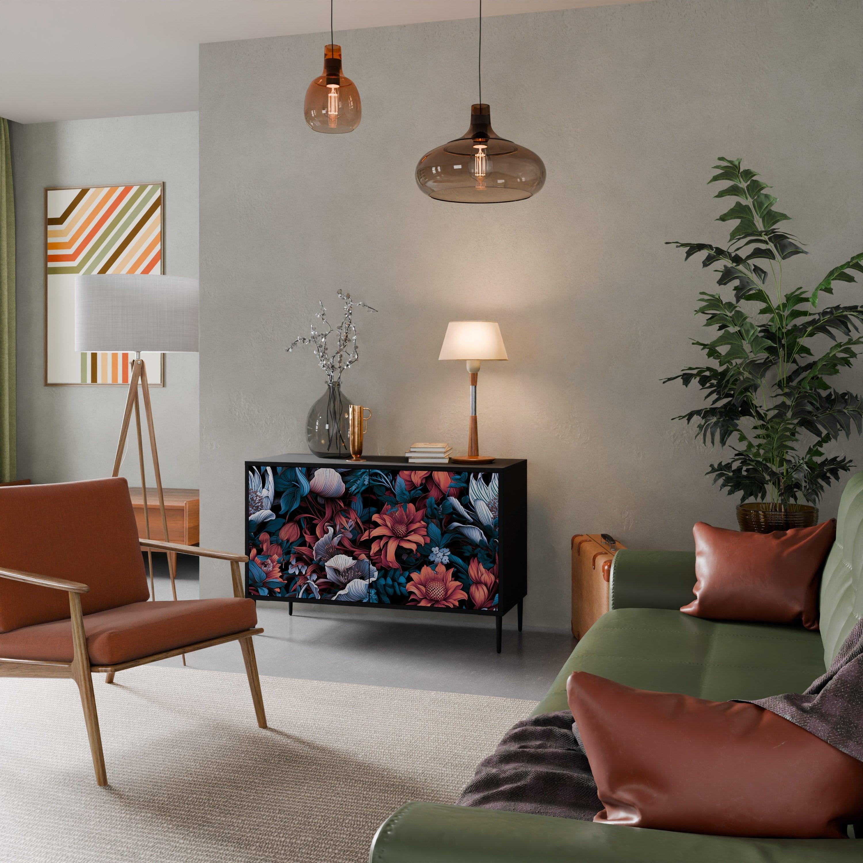 ETHEREAL BLOSSOMS Aparador de 2 Portas em Acabamento Preto