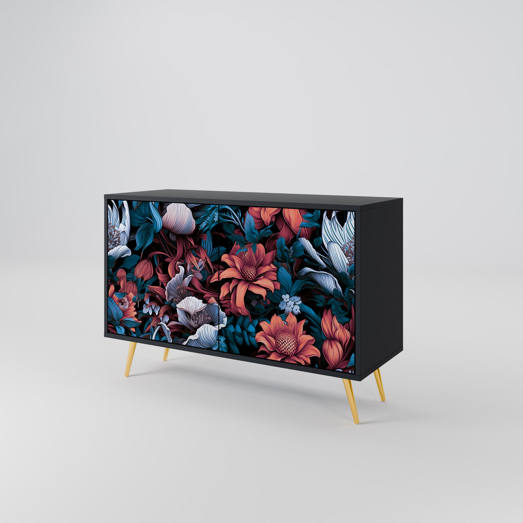 ETHEREAL BLOSSOMS 2-Door Sideboard in Black Finish