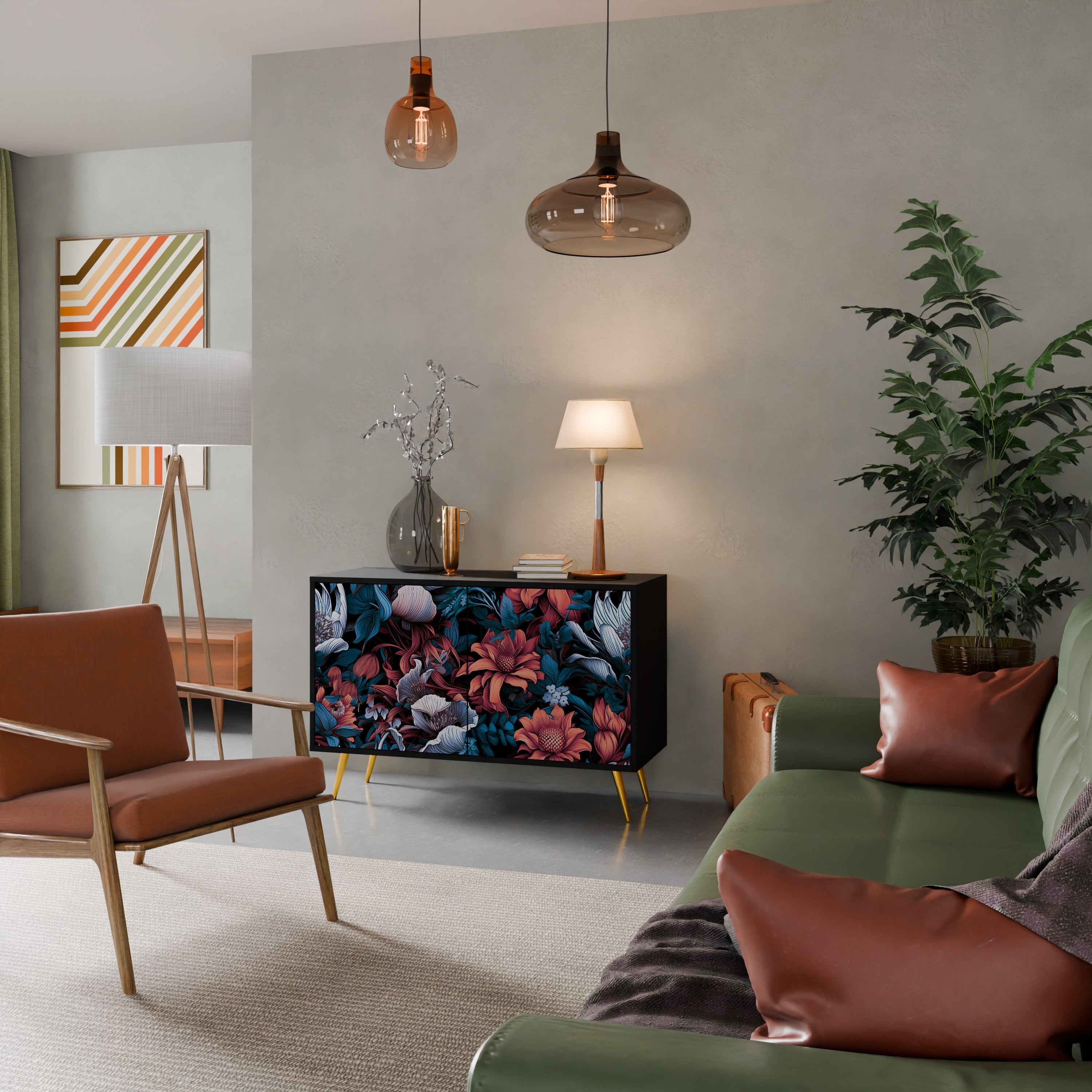 ETHEREAL BLOSSOMS 2-Door Sideboard in Black Finish