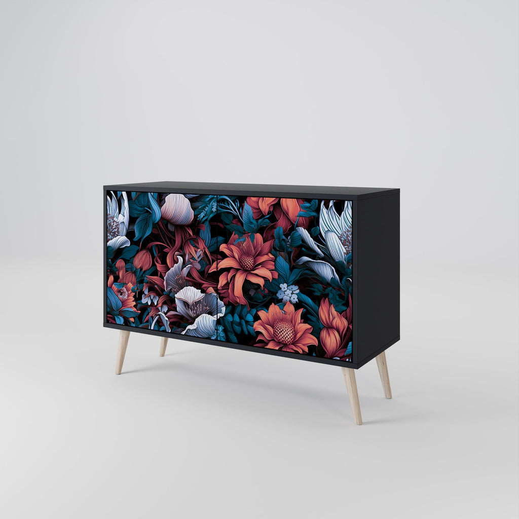 ETHEREAL BLOSSOMS 2-Door Sideboard in Black Finish