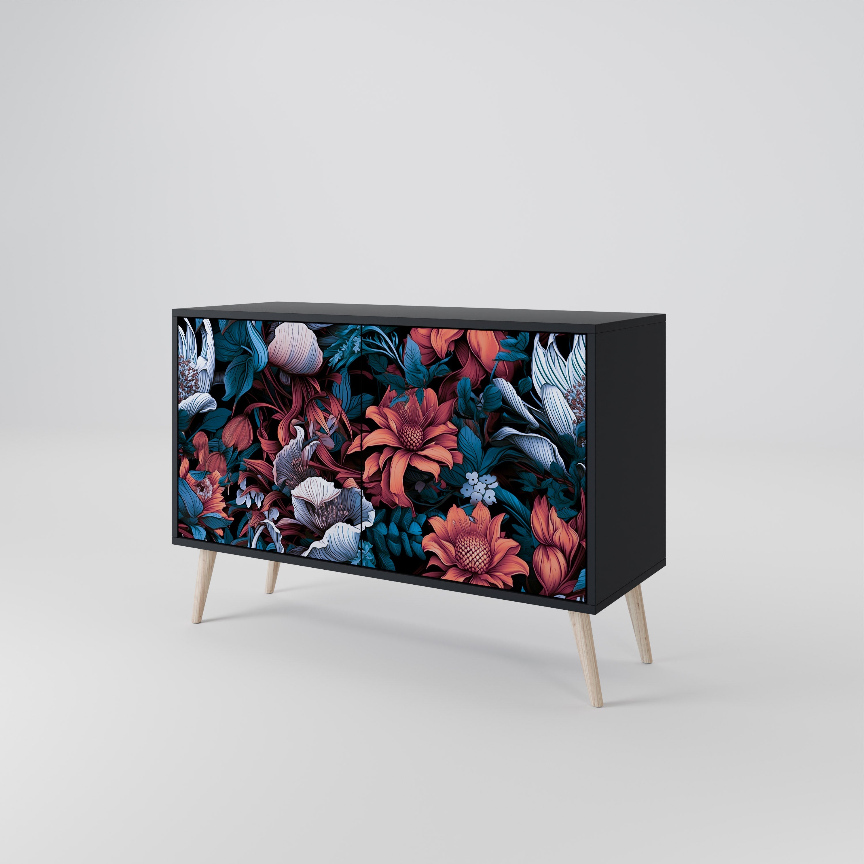 ETHEREAL BLOSSOMS 2-Door Sideboard in Black Finish