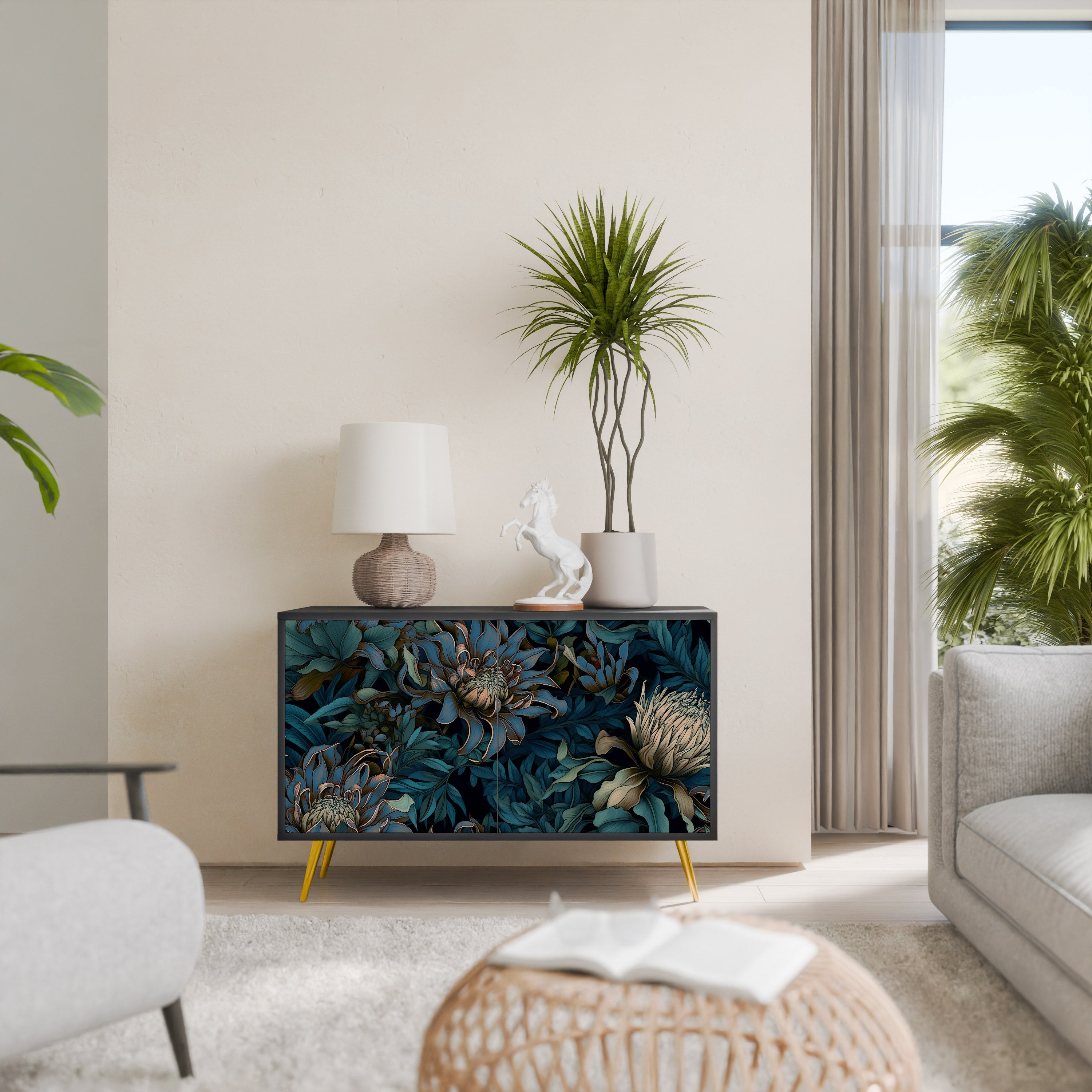 TWILIGHT BLOOM Aparador de 2 Portas em Acabamento Preto