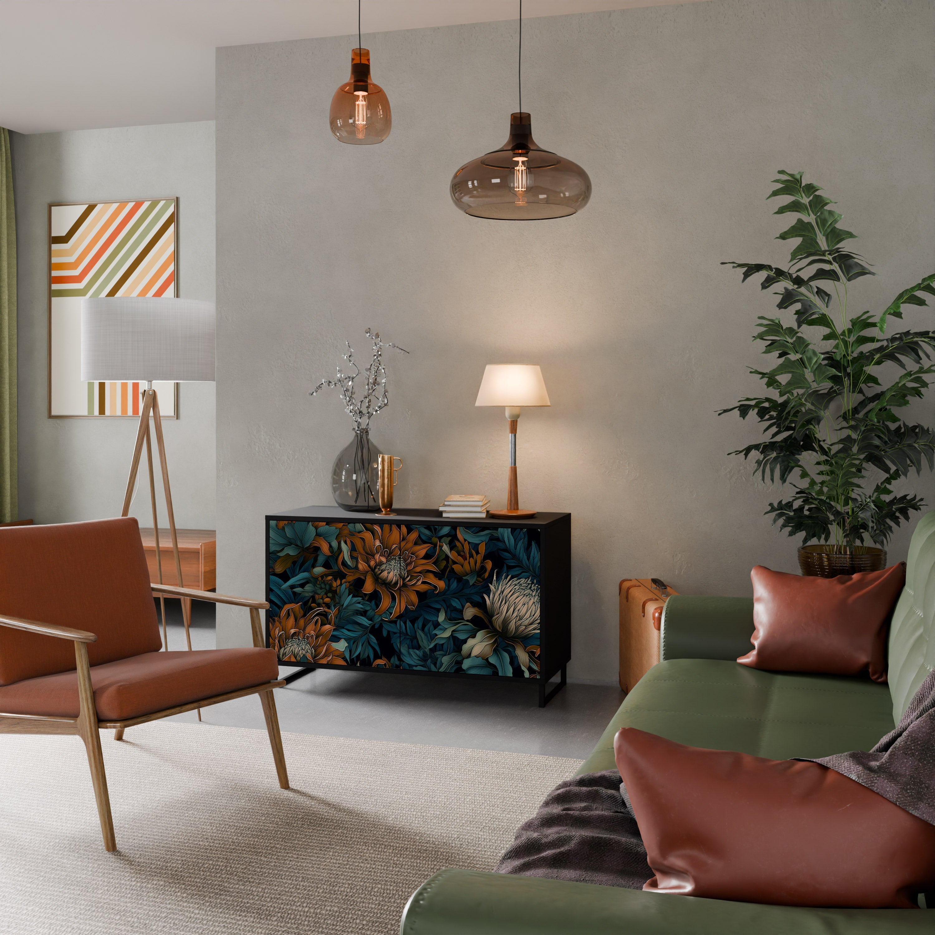 MORNING BLOOM Aparador de 2 Portas em Acabamento Preto