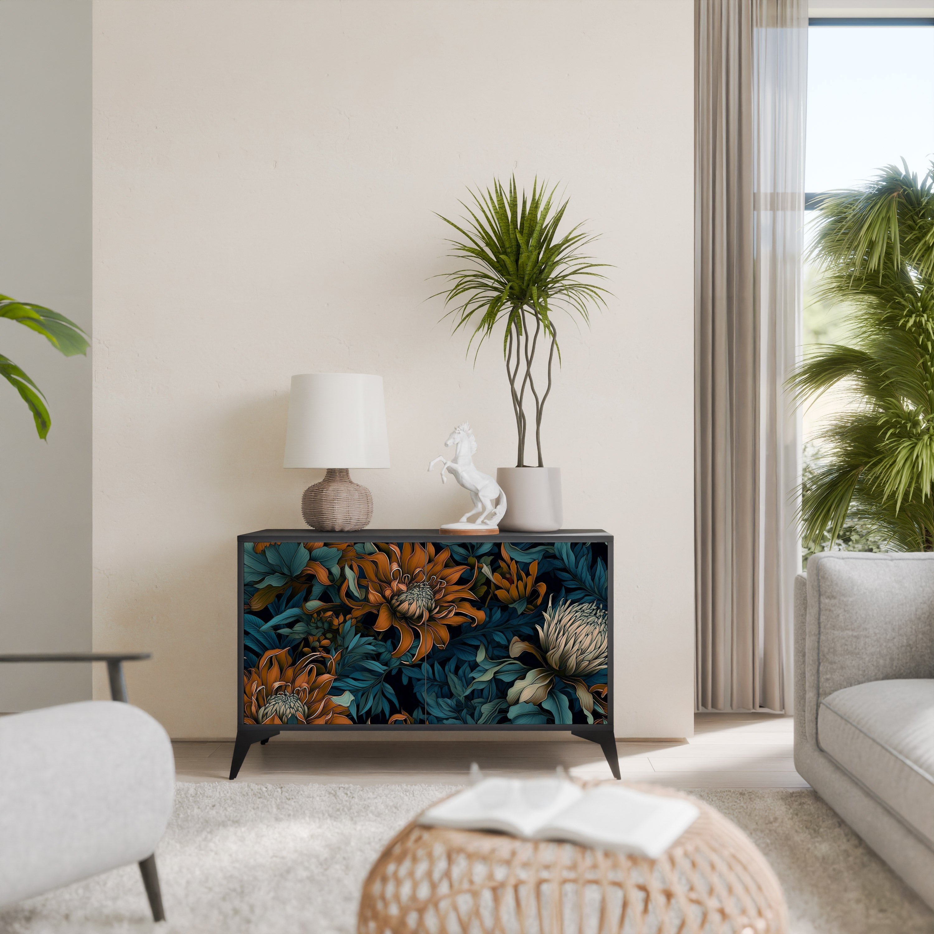 MORNING BLOOM Aparador de 2 Portas em Acabamento Preto