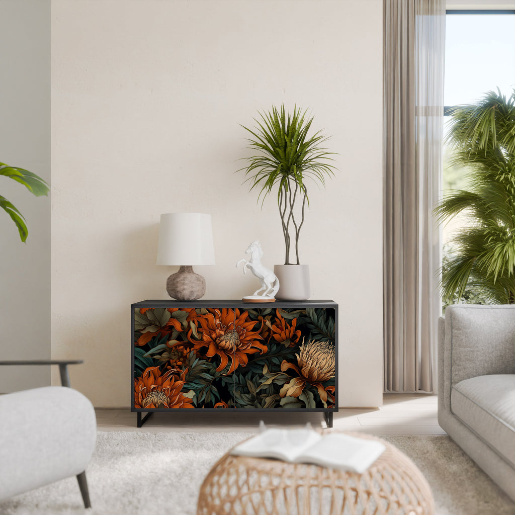 DAWN BLOOM Aparador de 2 Portas em Acabamento Preto