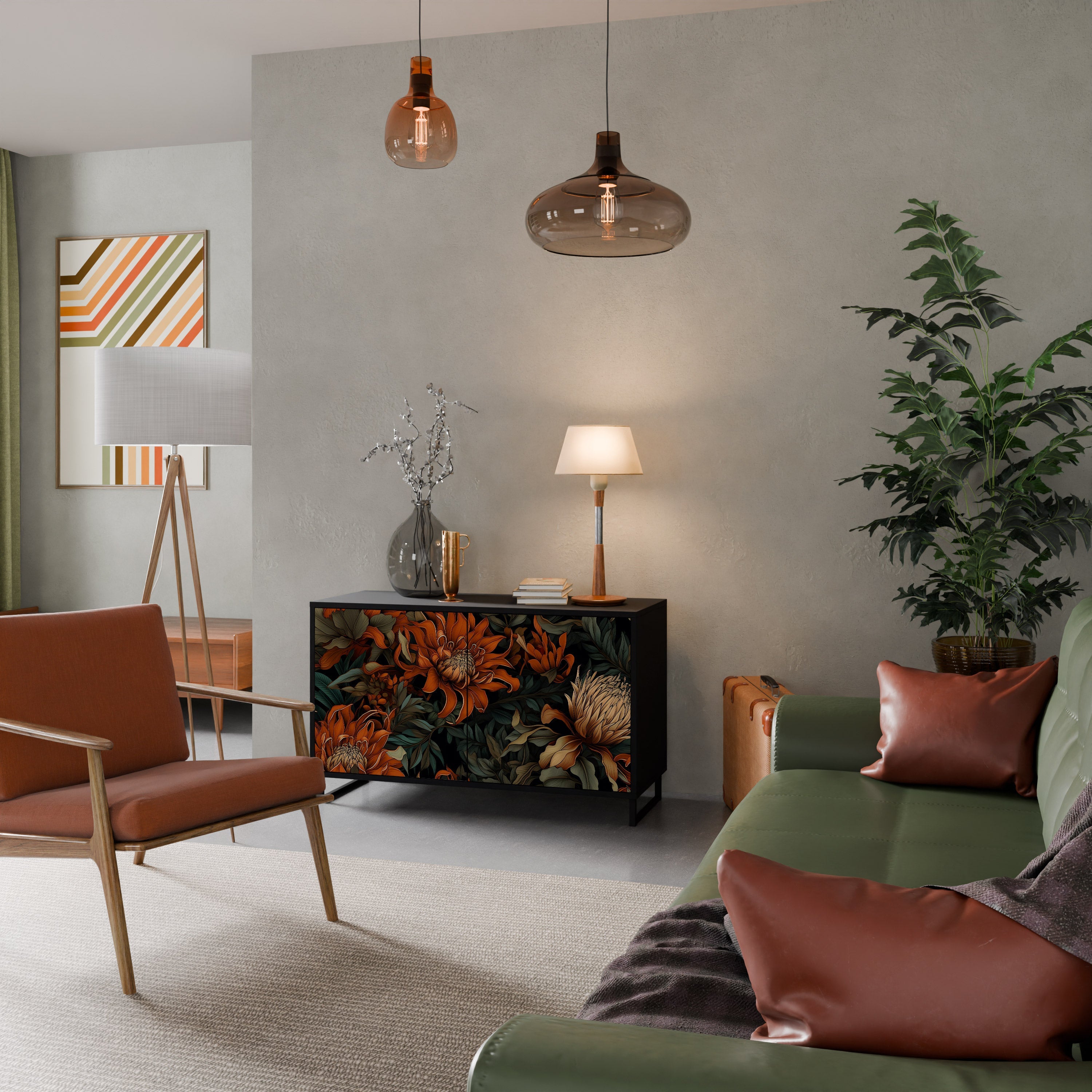 DAWN BLOOM Aparador de 2 Portas em Acabamento Preto