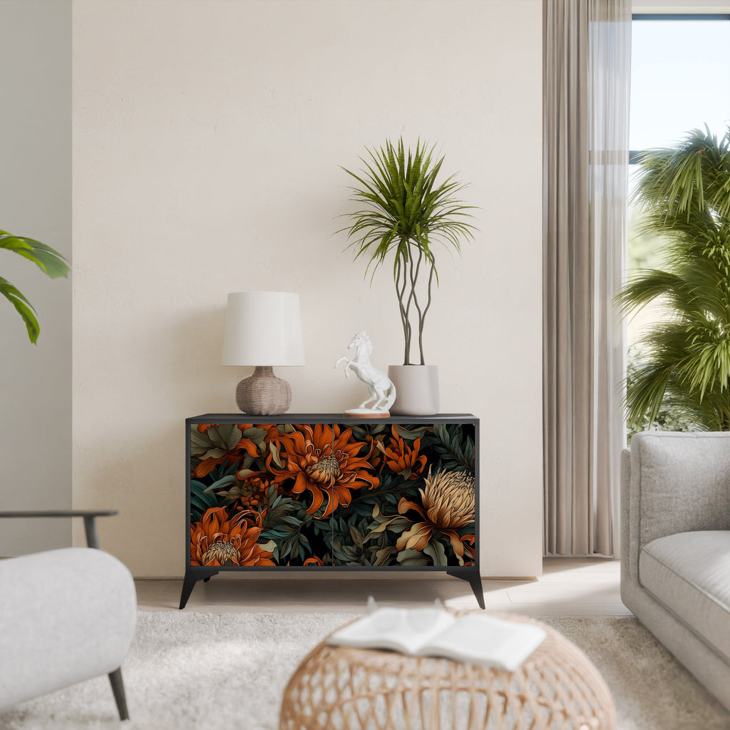 DAWN BLOOM Aparador de 2 Portas em Acabamento Preto