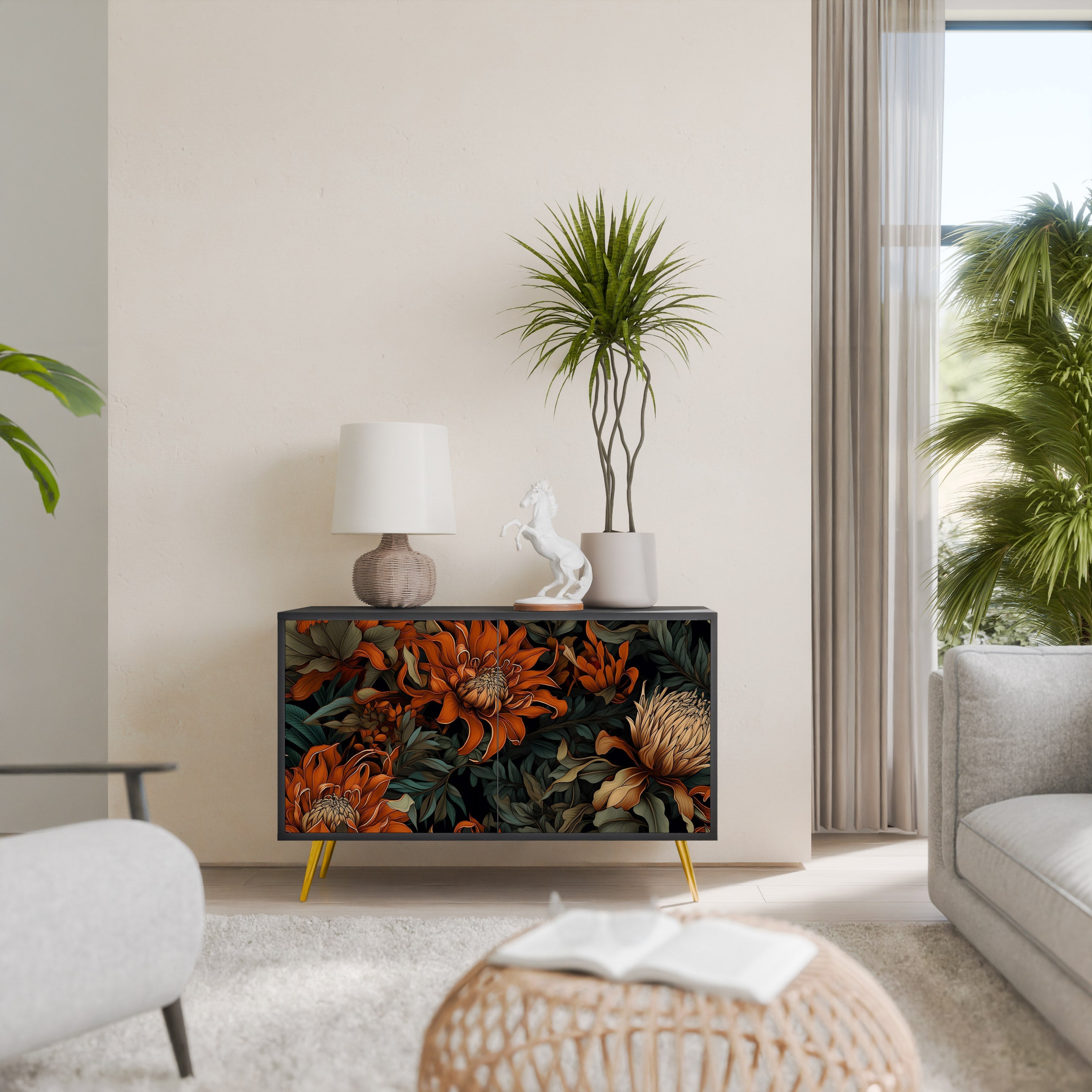 DAWN BLOOM Aparador de 2 Portas em Acabamento Preto