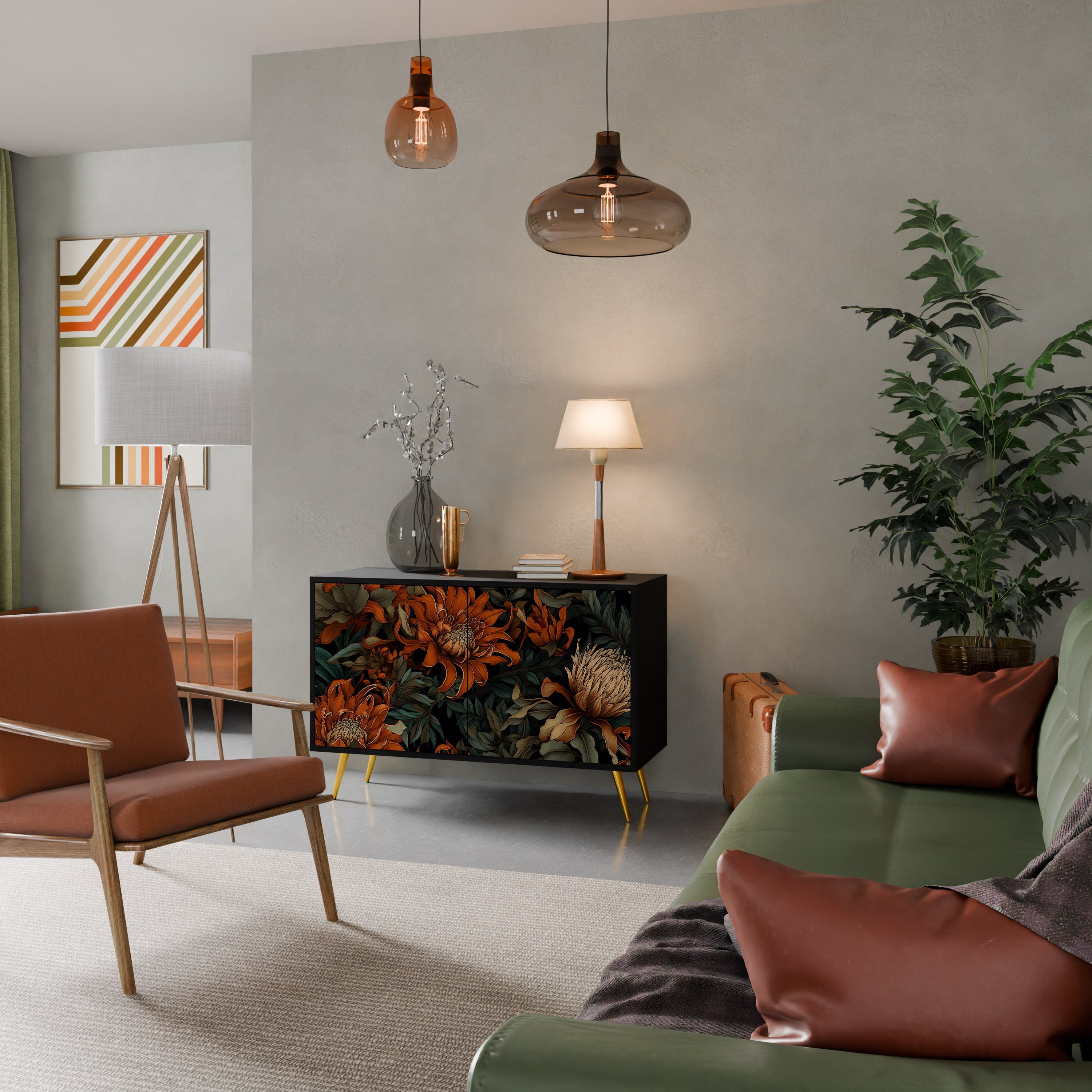 DAWN BLOOM Aparador de 2 Portas em Acabamento Preto