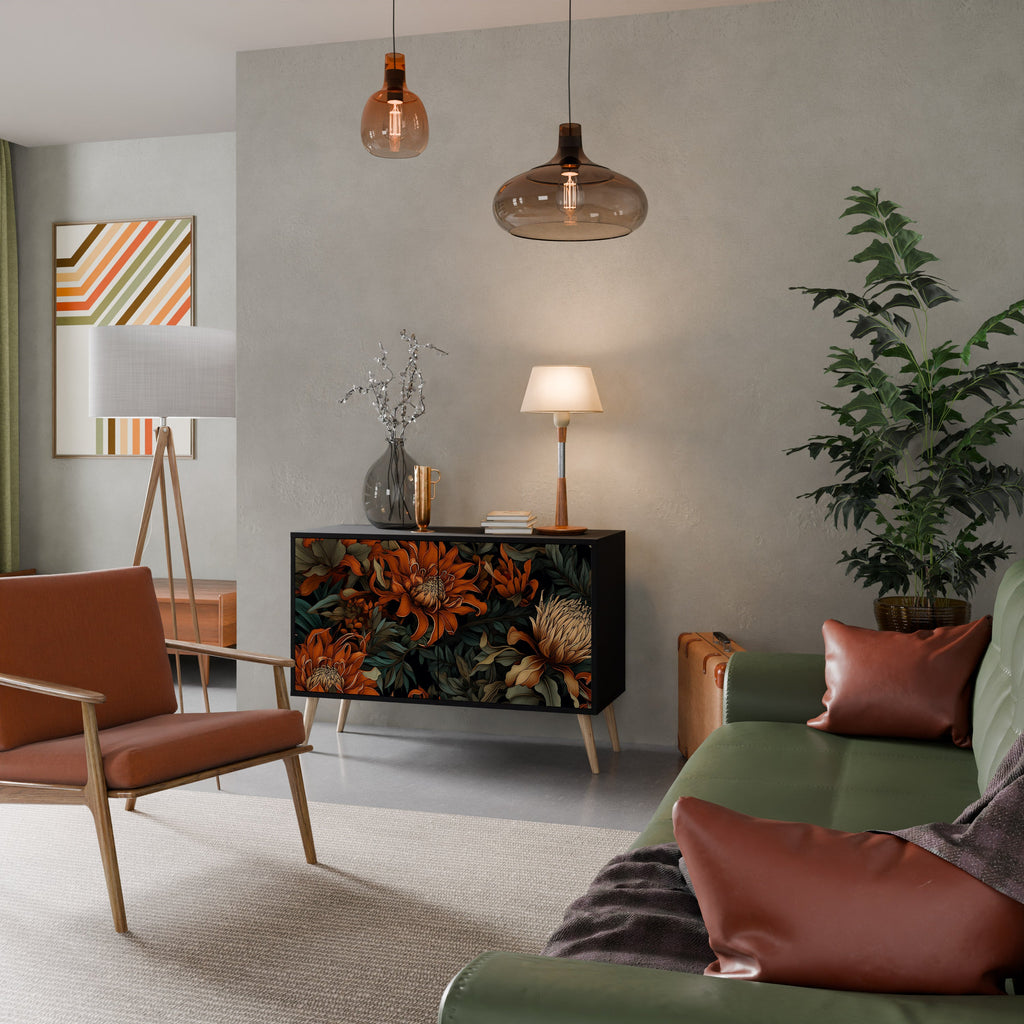 DAWN BLOOM Aparador de 2 Portas em Acabamento Preto